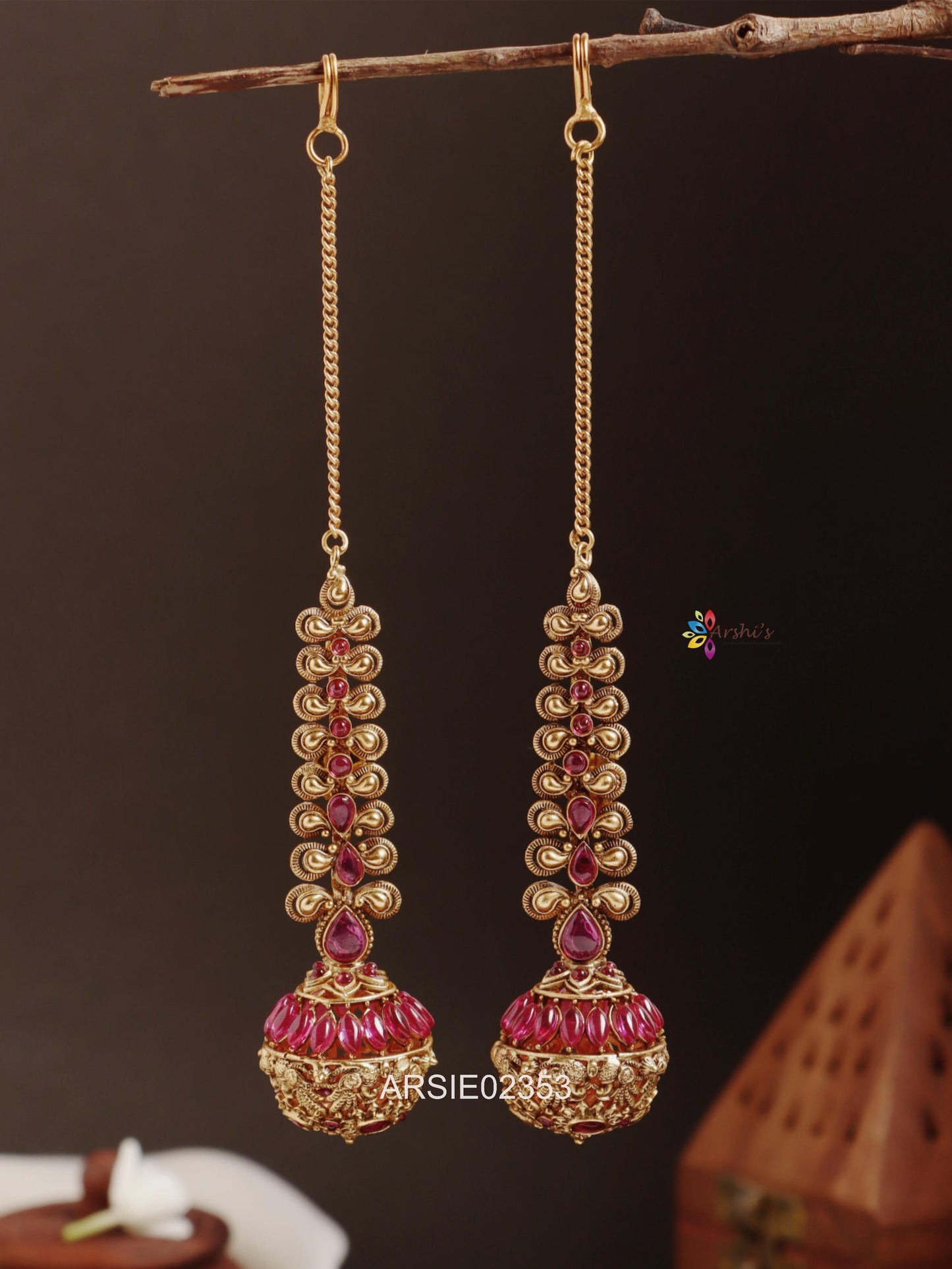 Kemp Stone Ball Jhumka with Earchains