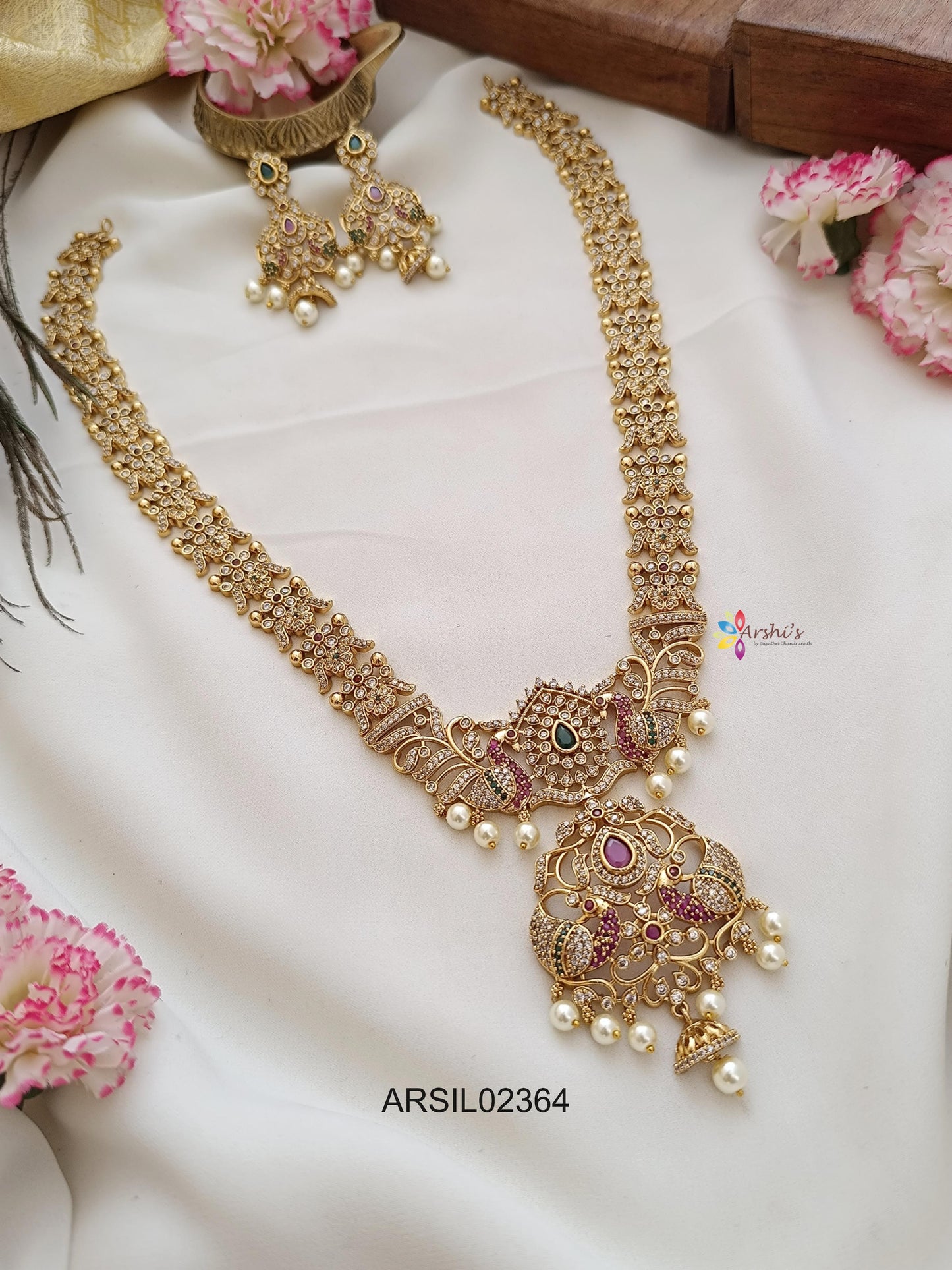 AD Stone Peacock Pendant Haram