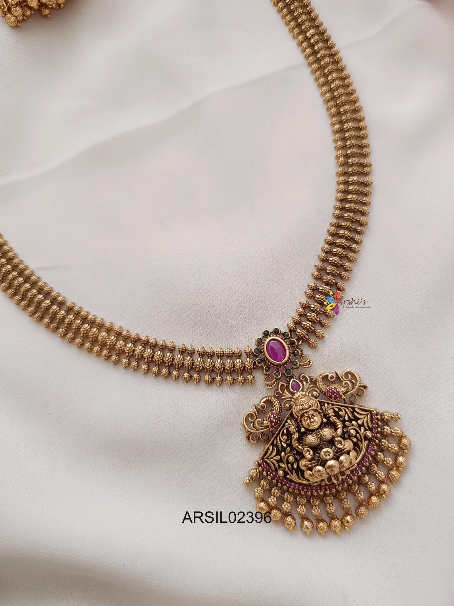 Antique Kemp and Green Lakshmi Pendant Long Haram