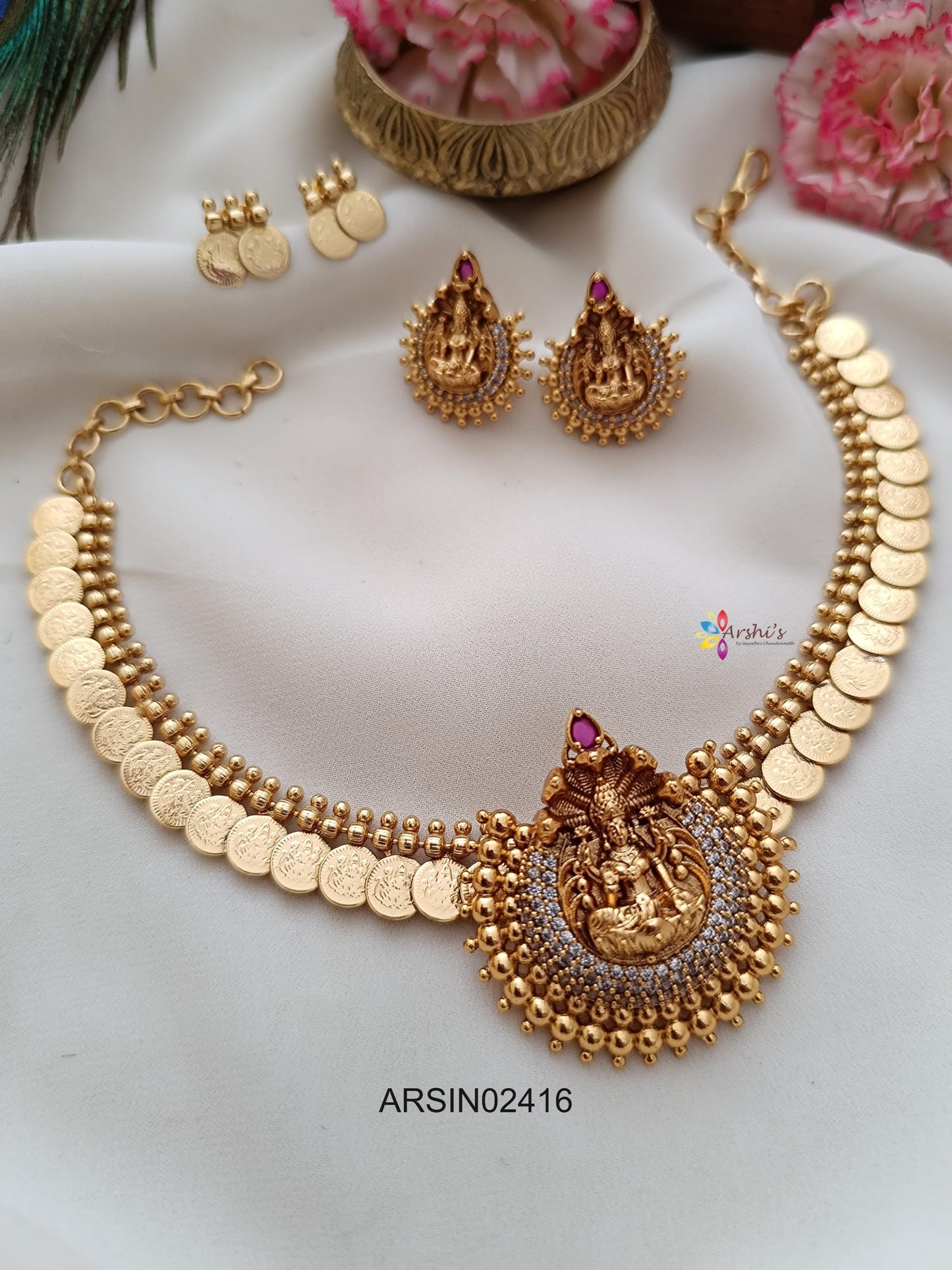 Lakshmi Coin White Stone Necklace