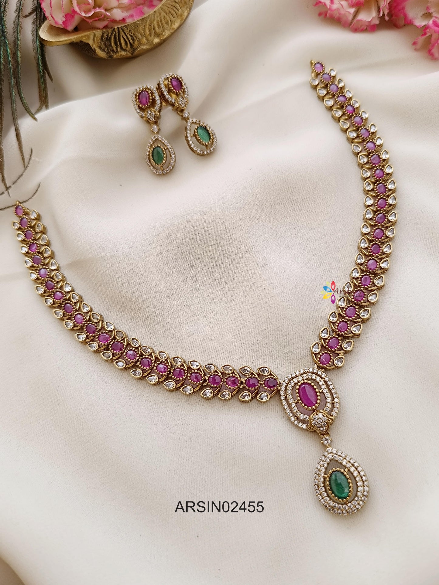 Ruby and Green Stone Necklace