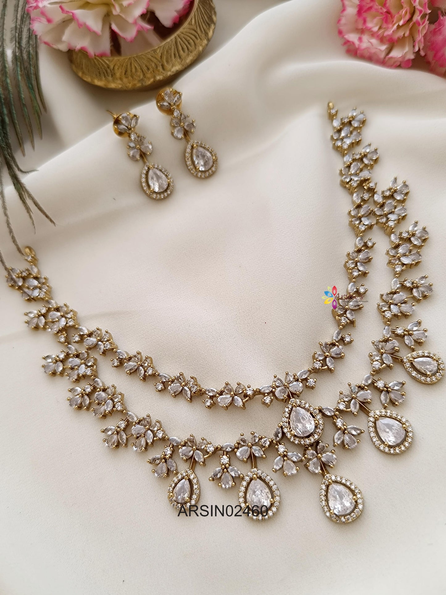 Two Layer AD White Stone Necklace