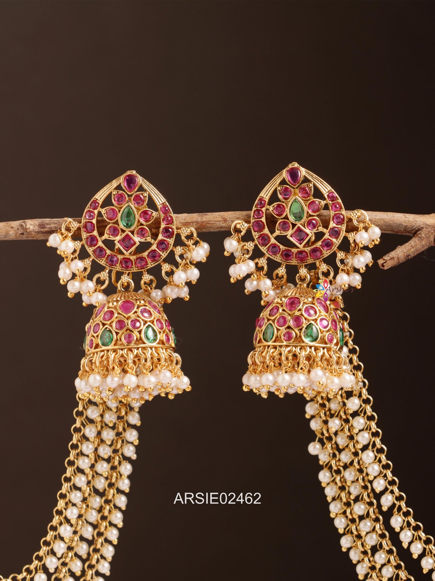 Kemp and Green Stone with Pearl Layer Earchains