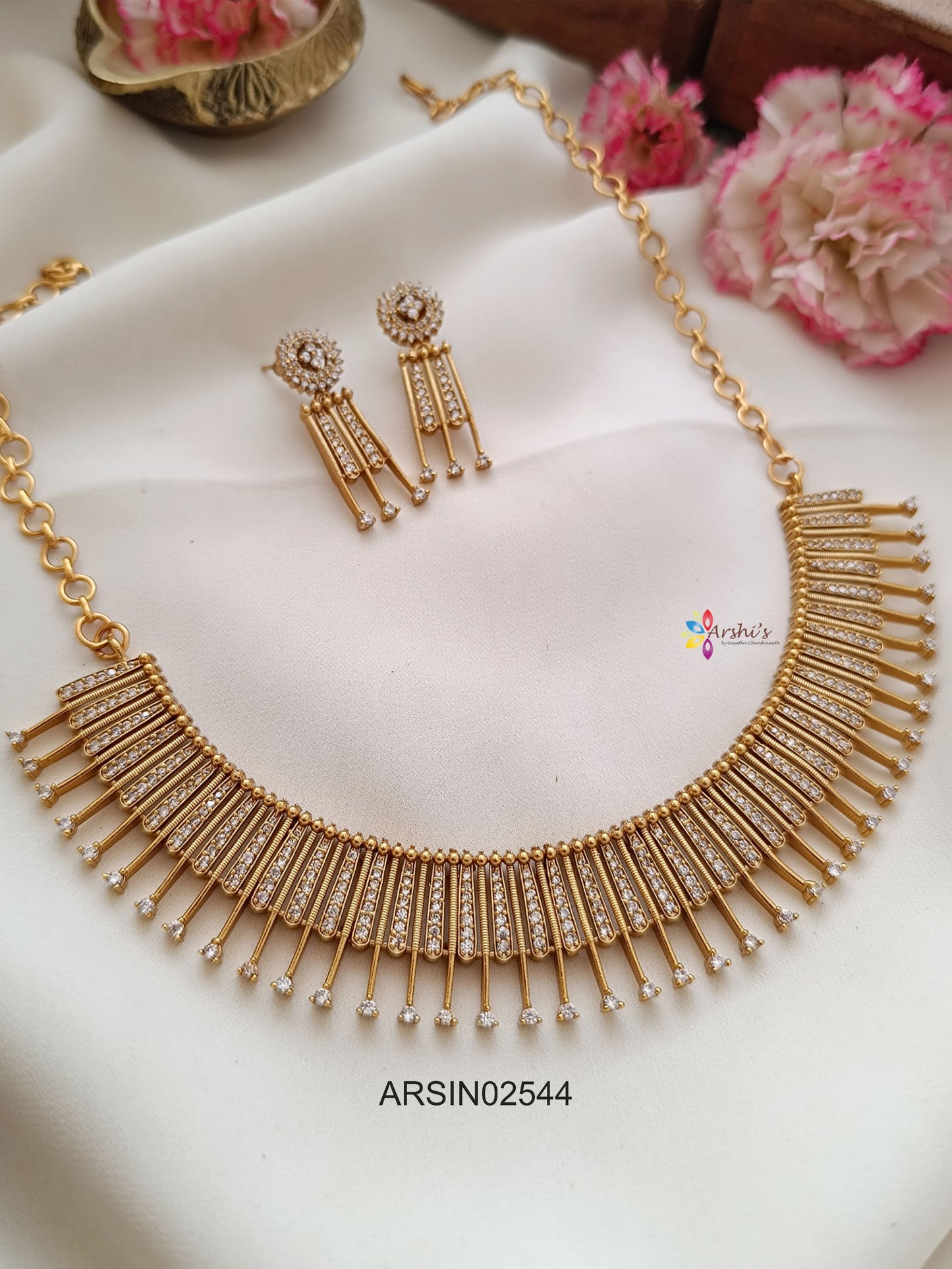 Designer Spike AD White Stone Necklace