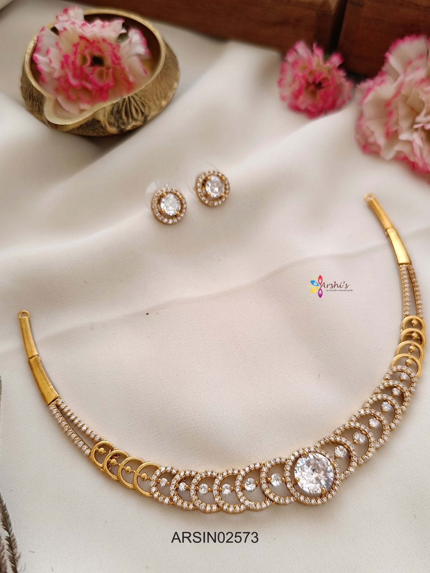 Round White CZ Stone Necklace