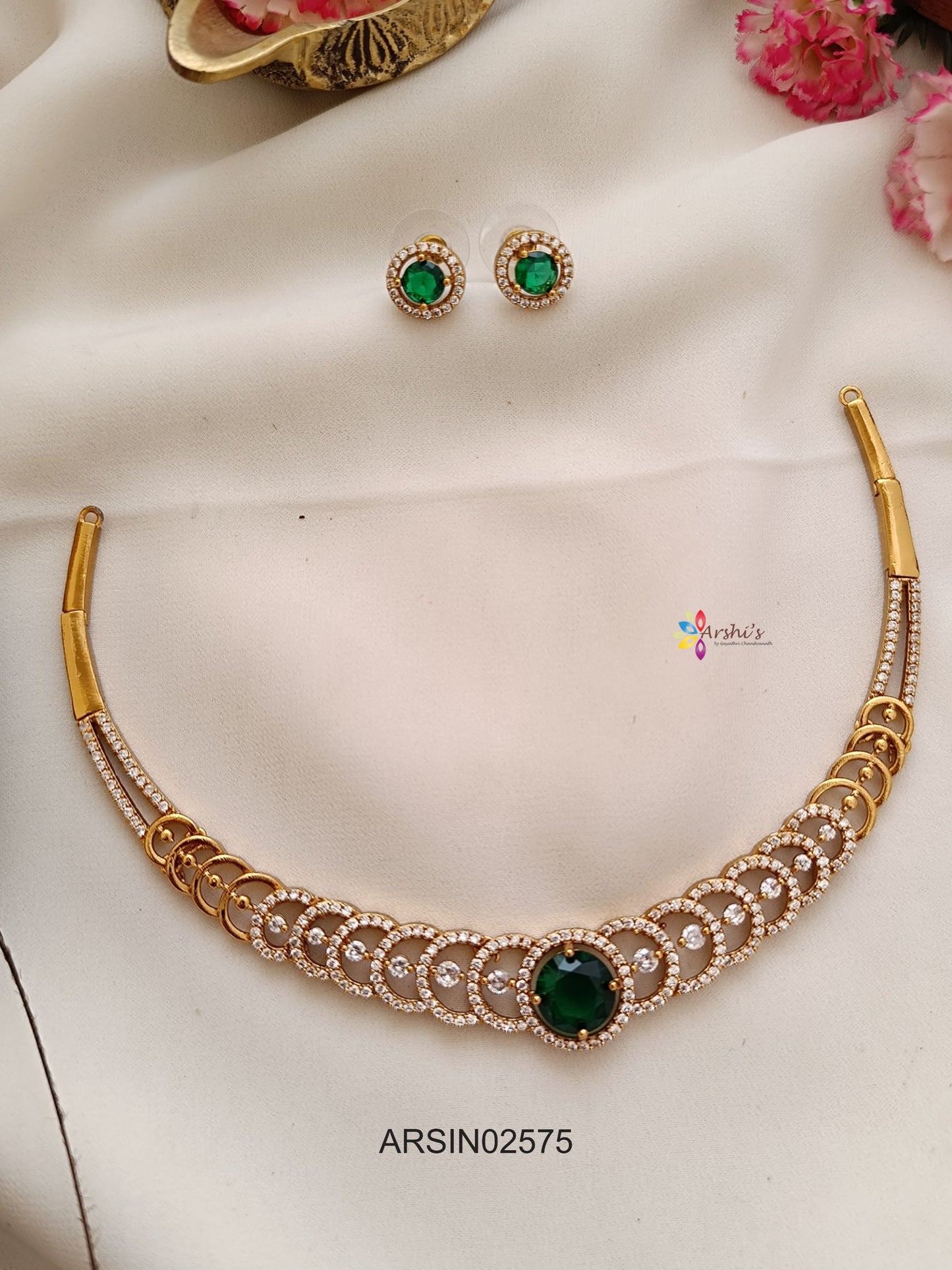 Round Green CZ Stone Necklace