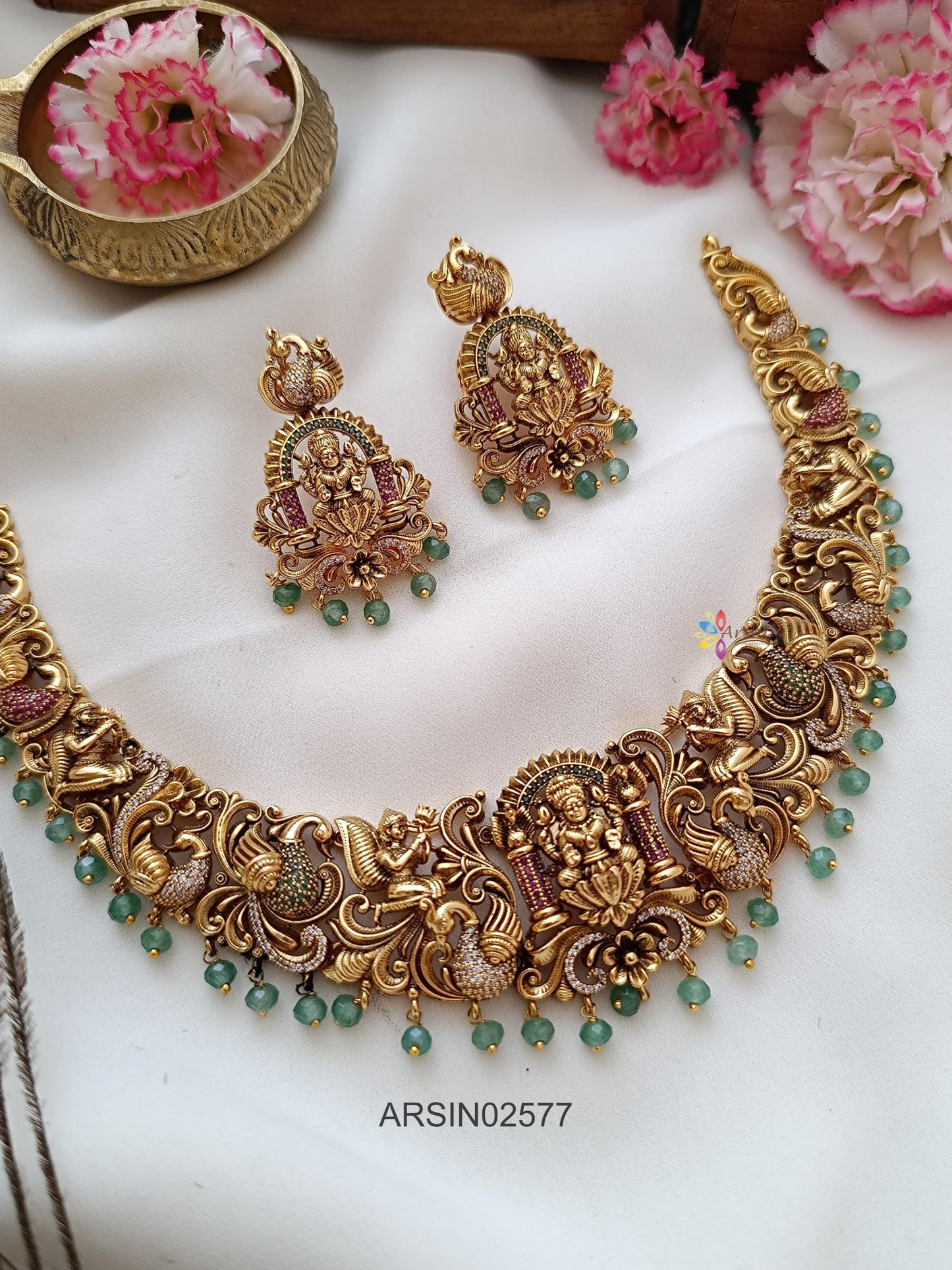 Matte Peacock and Lakshmi Necklace