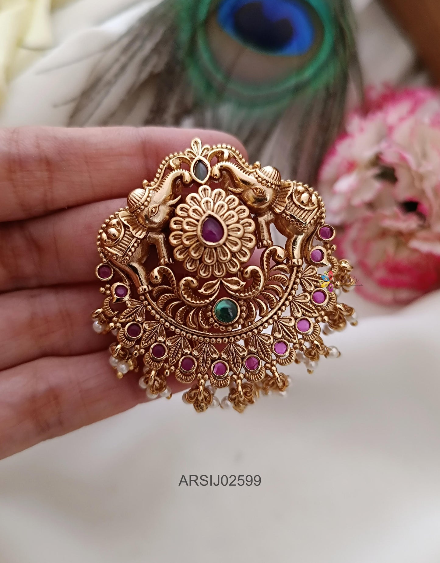 Dual Elephant Stone Hair Brooch