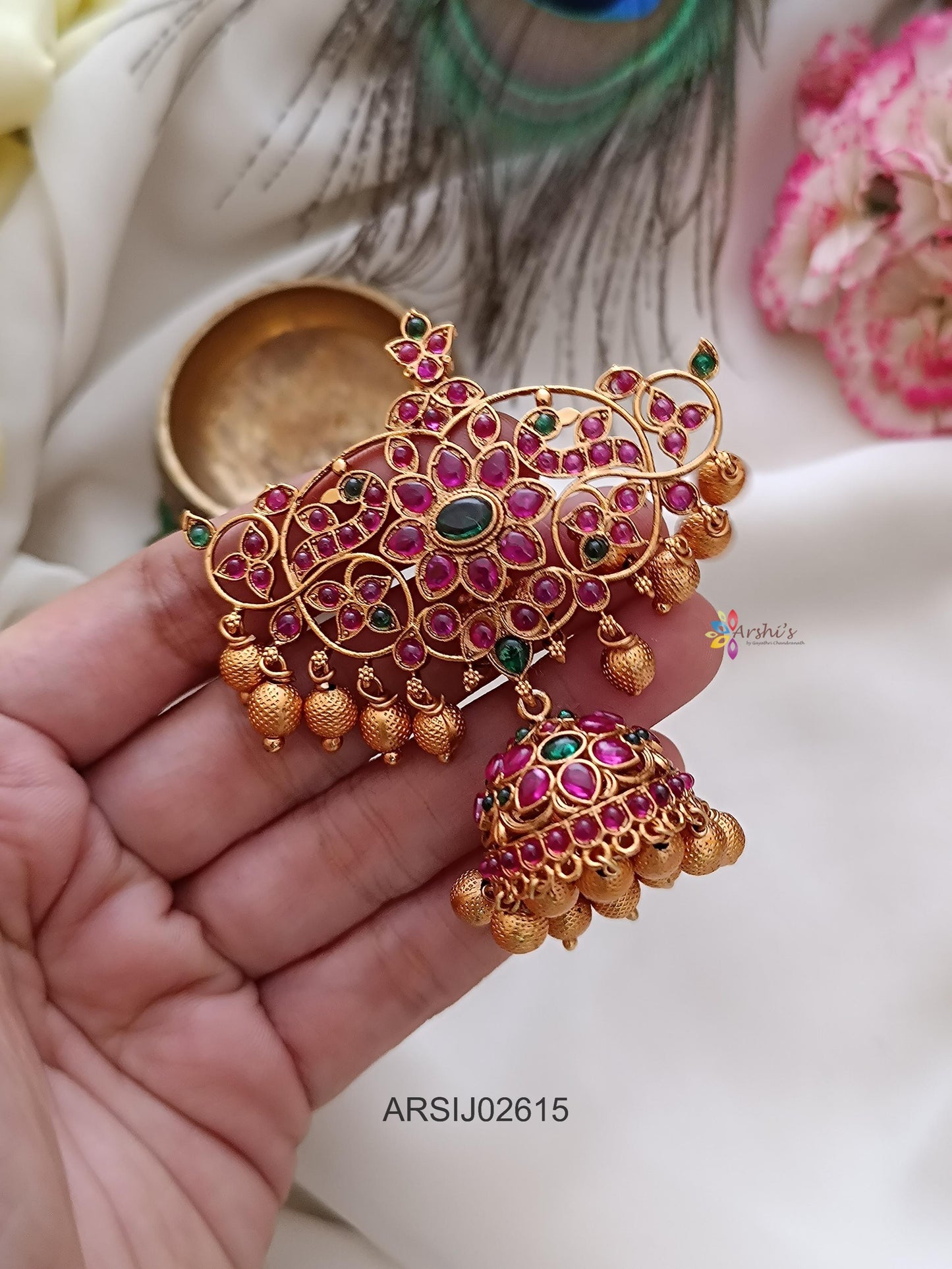 Kemp Stone Jhumka Hair Brooch