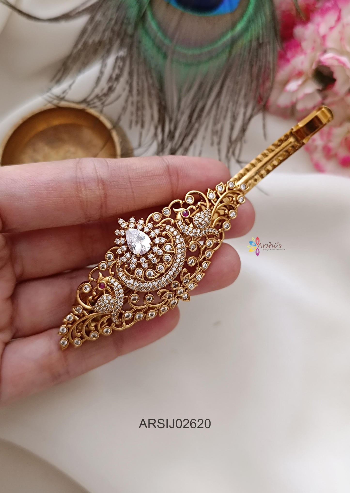 Peacock AD White Stone Hairclip