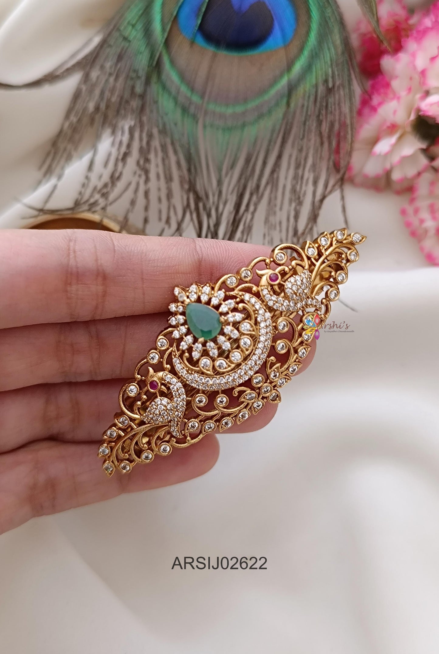 Peacock AD and Emerald Stone Hairclip