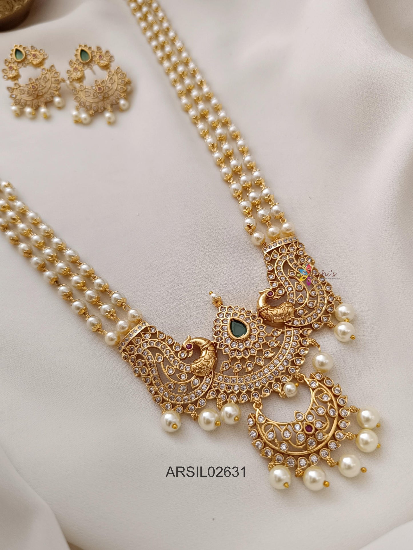 Pearl White Stone Pendant Long Haram