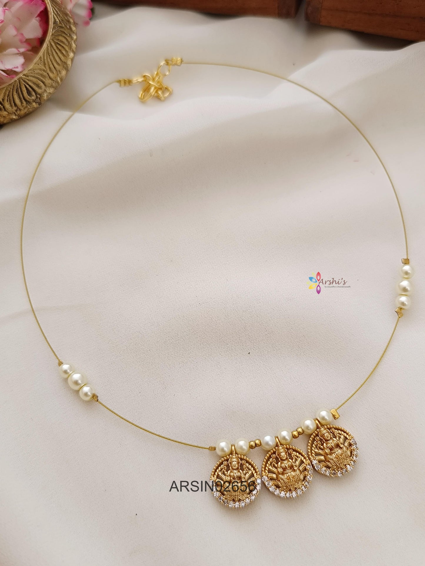 Three Lakshmi Coin Invisible Necklace