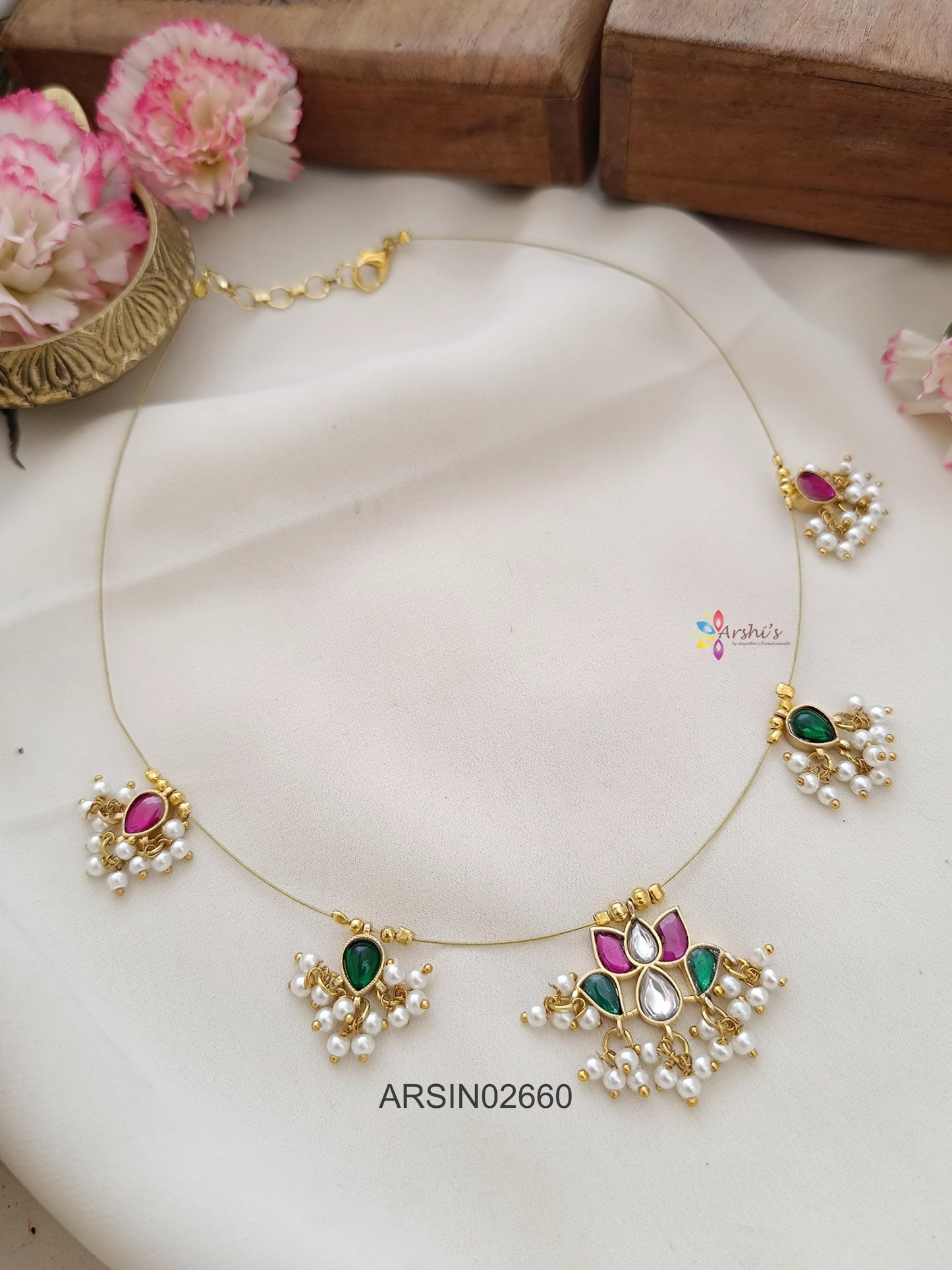 Lotus and Pearls Invisible Necklace