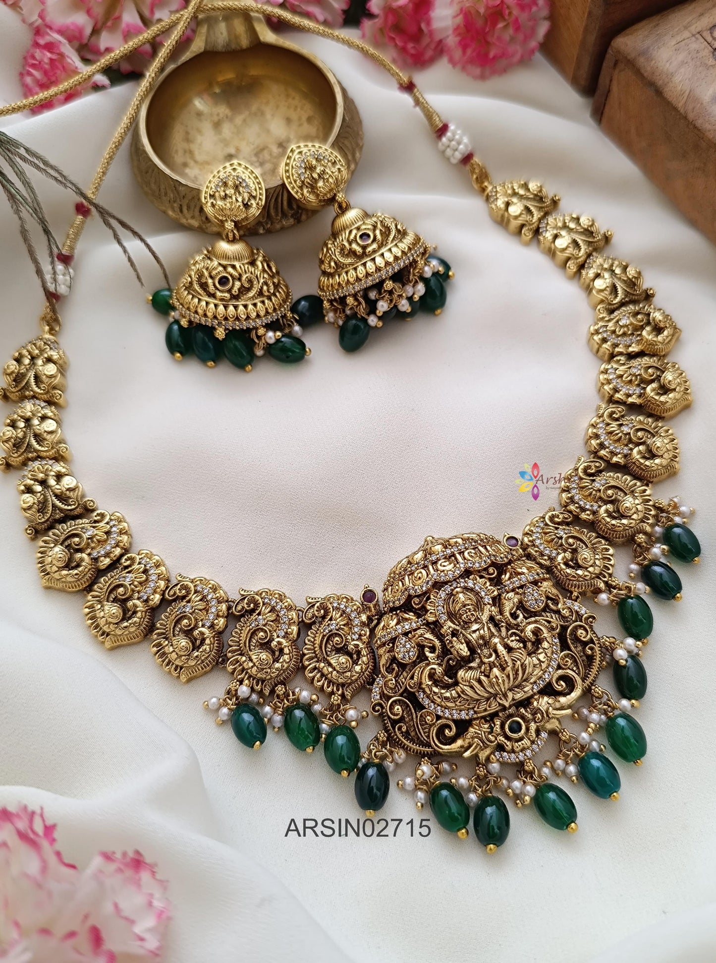 Peacock Temple Green Bead Necklace