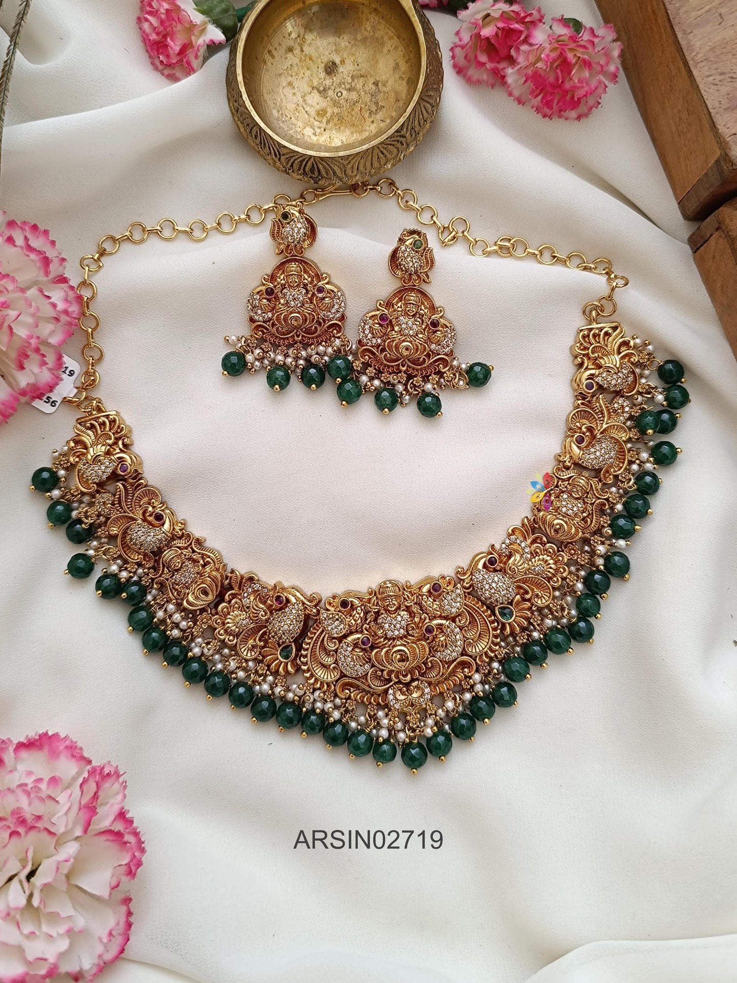 Lakshmi Peacock Green Bead Necklace