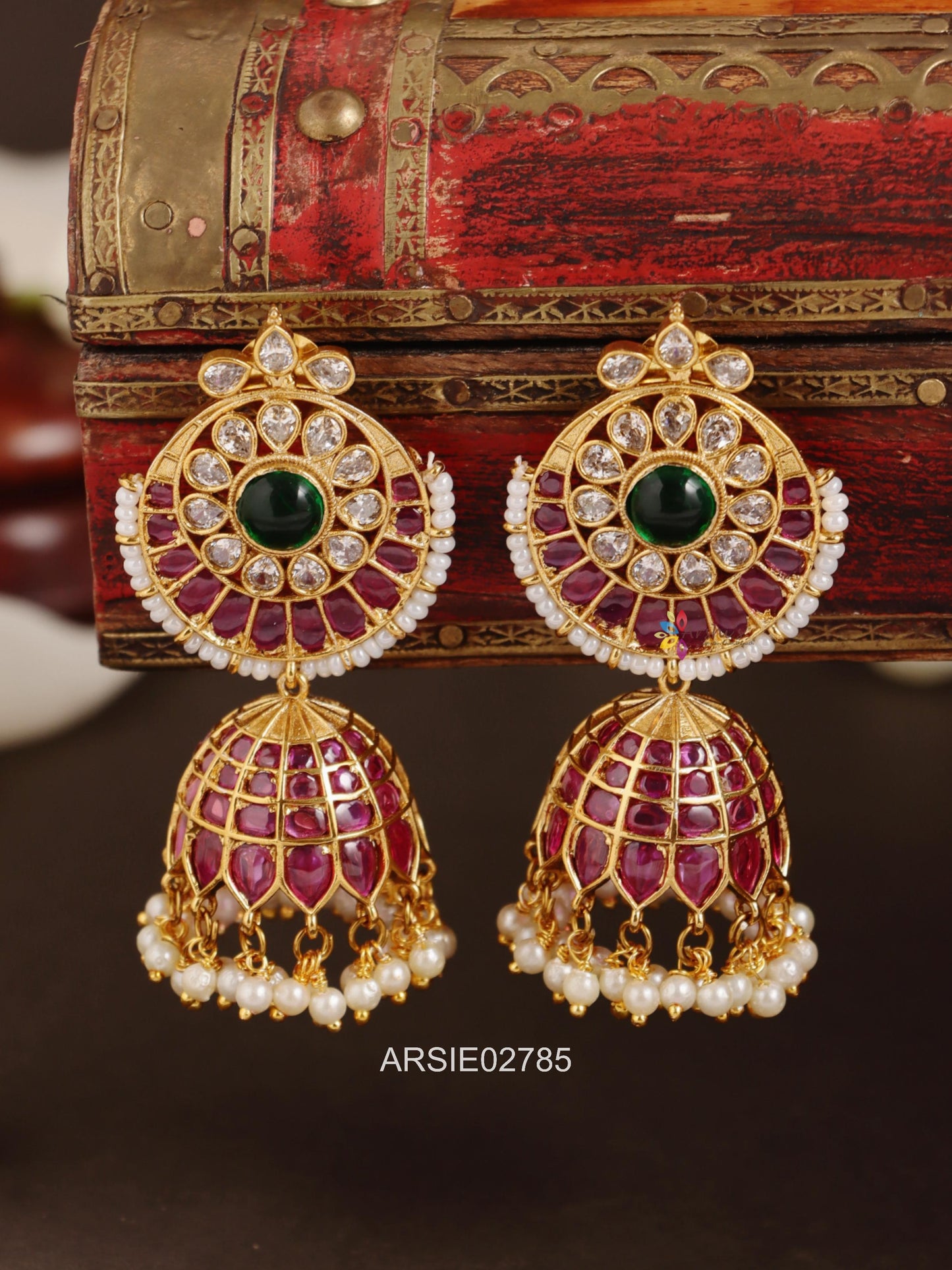 Kemp Stone Pearl Drop Jhumka
