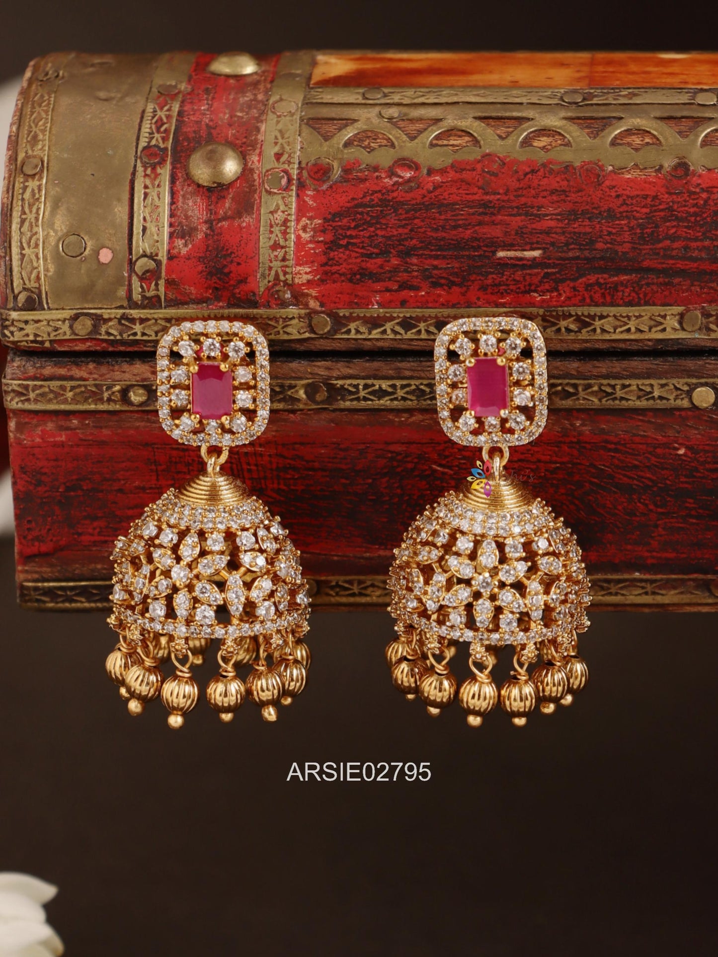 Ruby and White Stone Jhumka