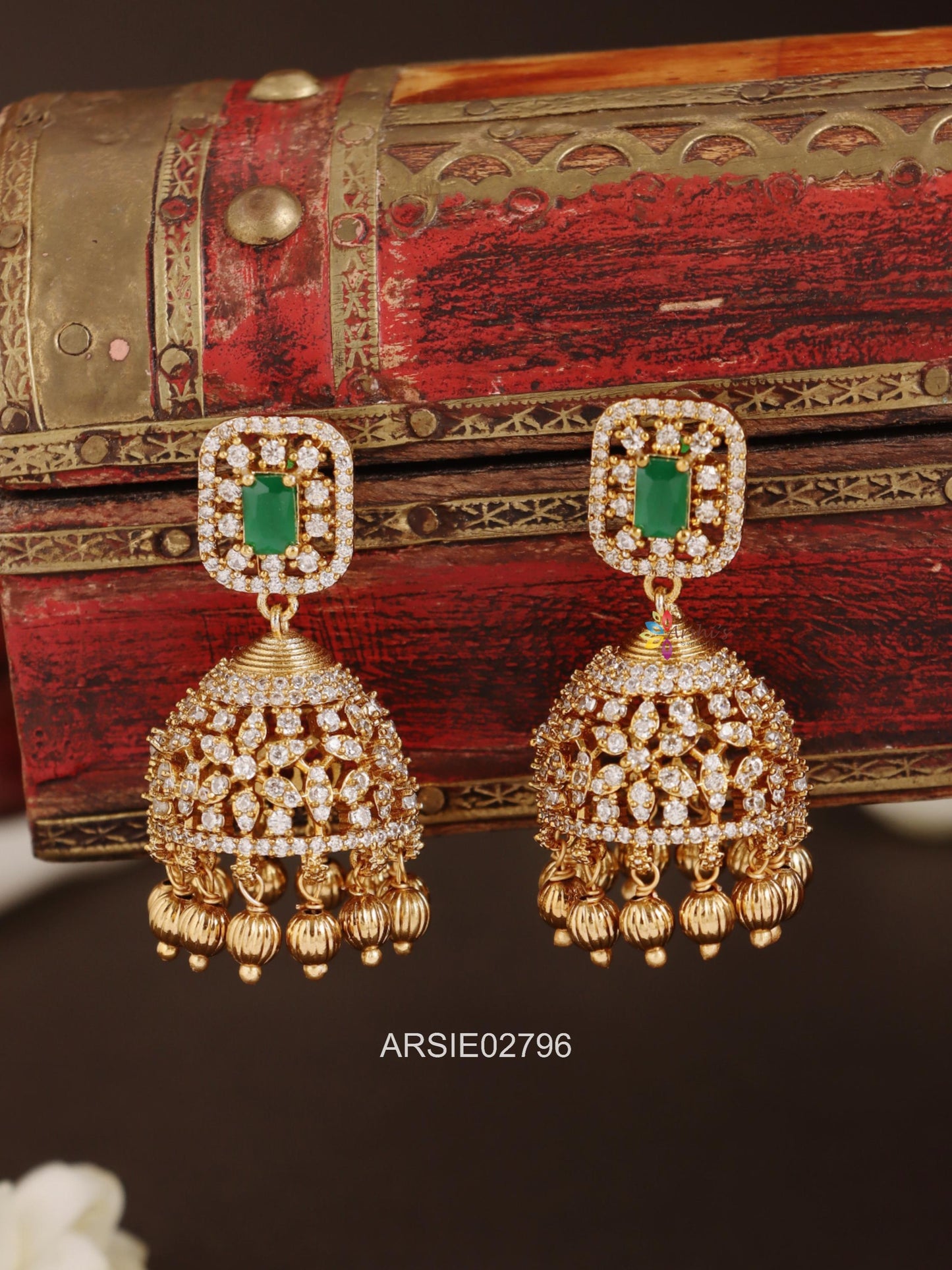 Emerald and White Stone Jhumka