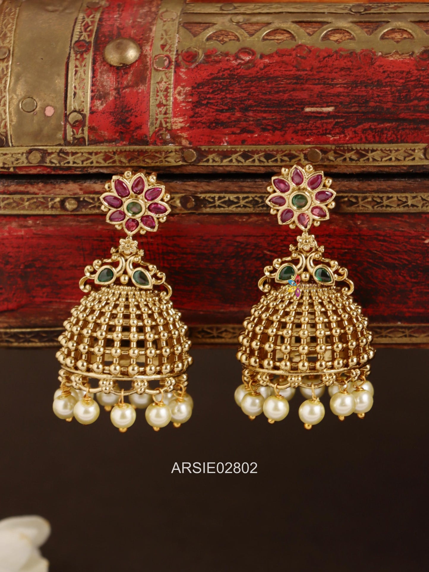 Peacock Kemp Stone Jali Jhumka