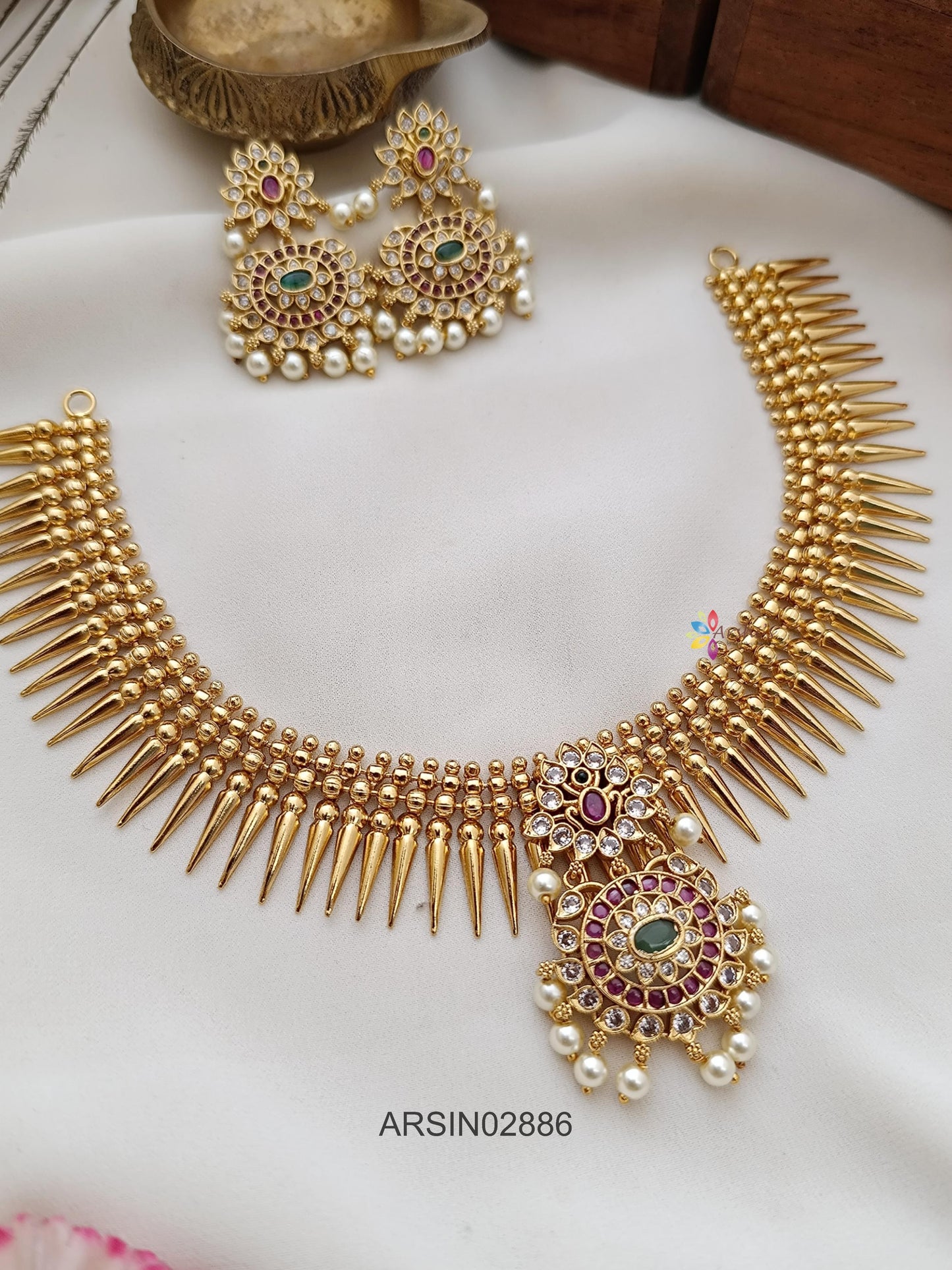 Spike Necklace with Stone Pendant