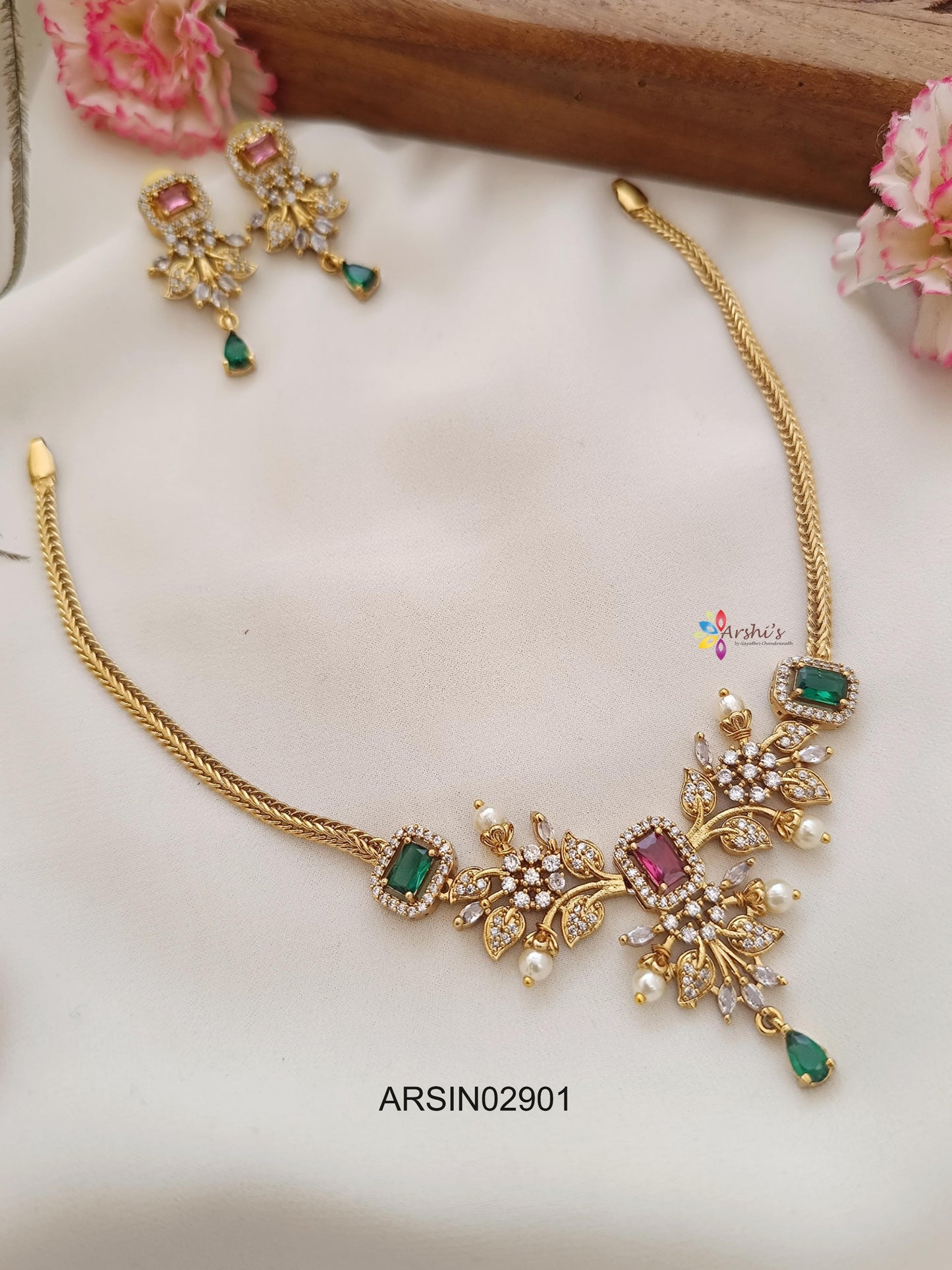 Ruby and Green Stone Necklace