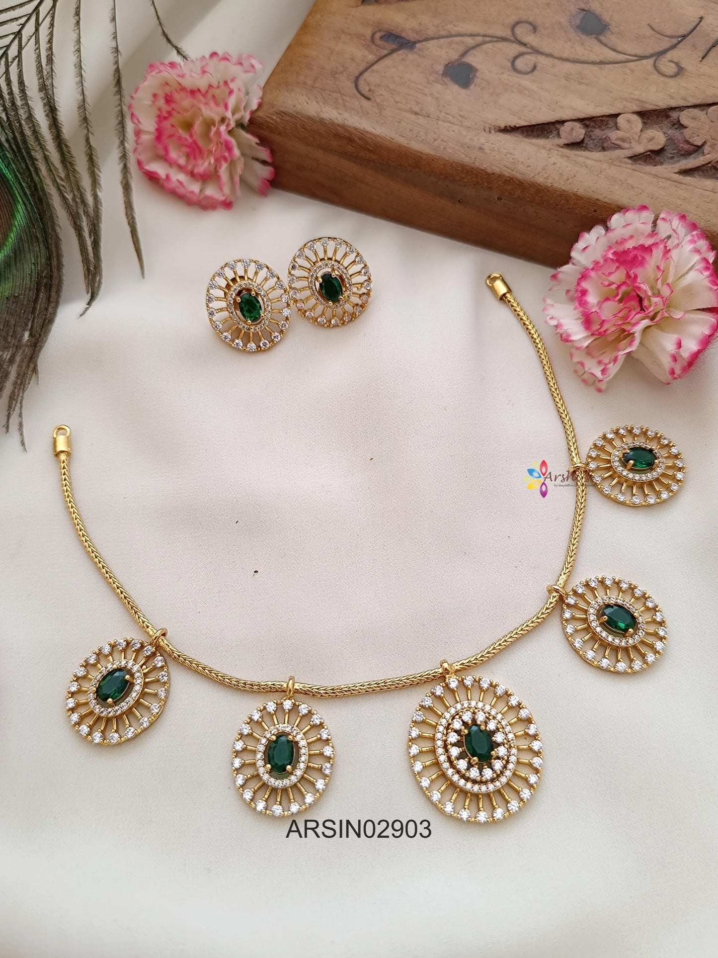 Emerald and AD Stone Drops Necklace