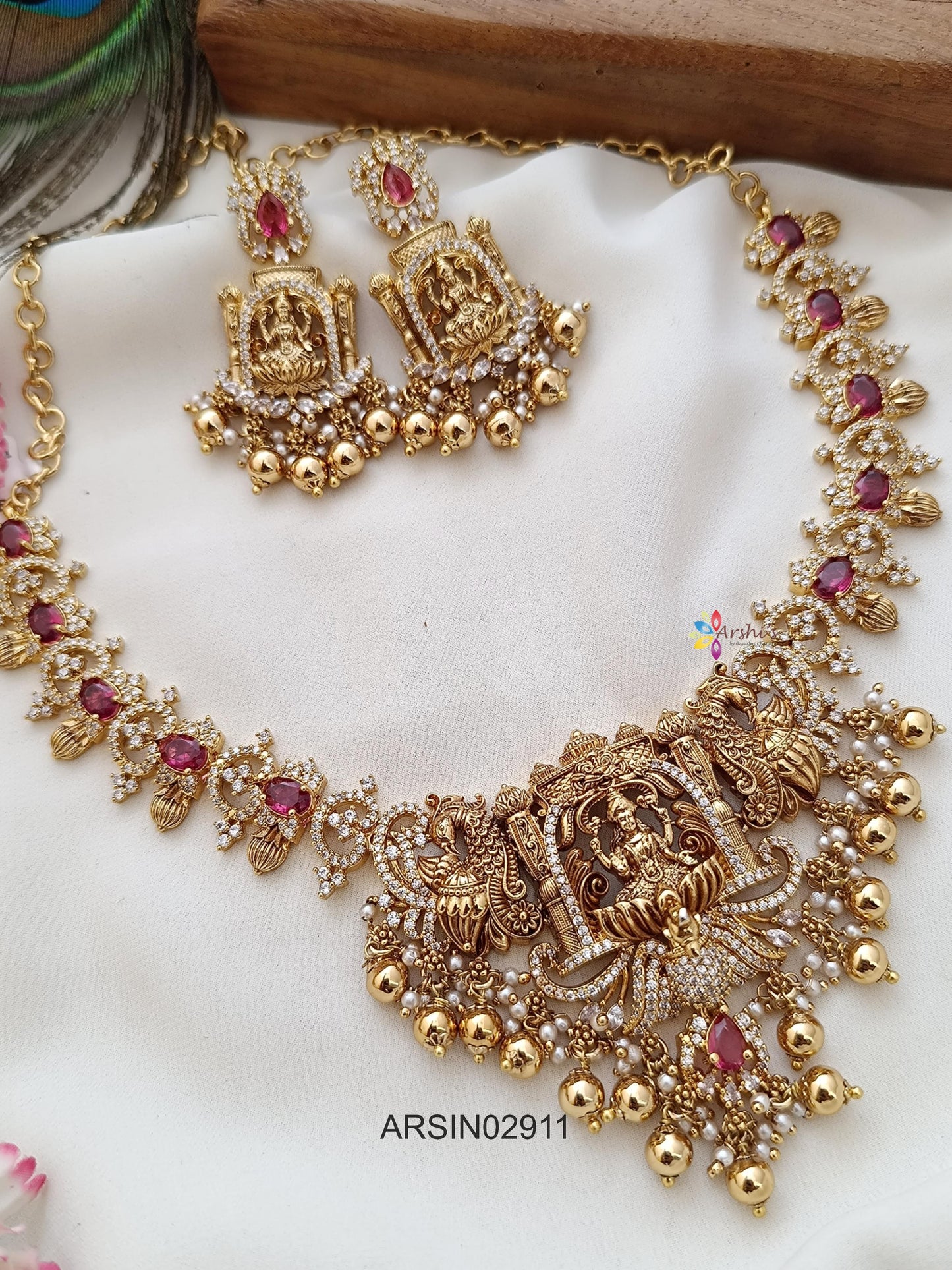 Temple Ruby and White Stone Necklace