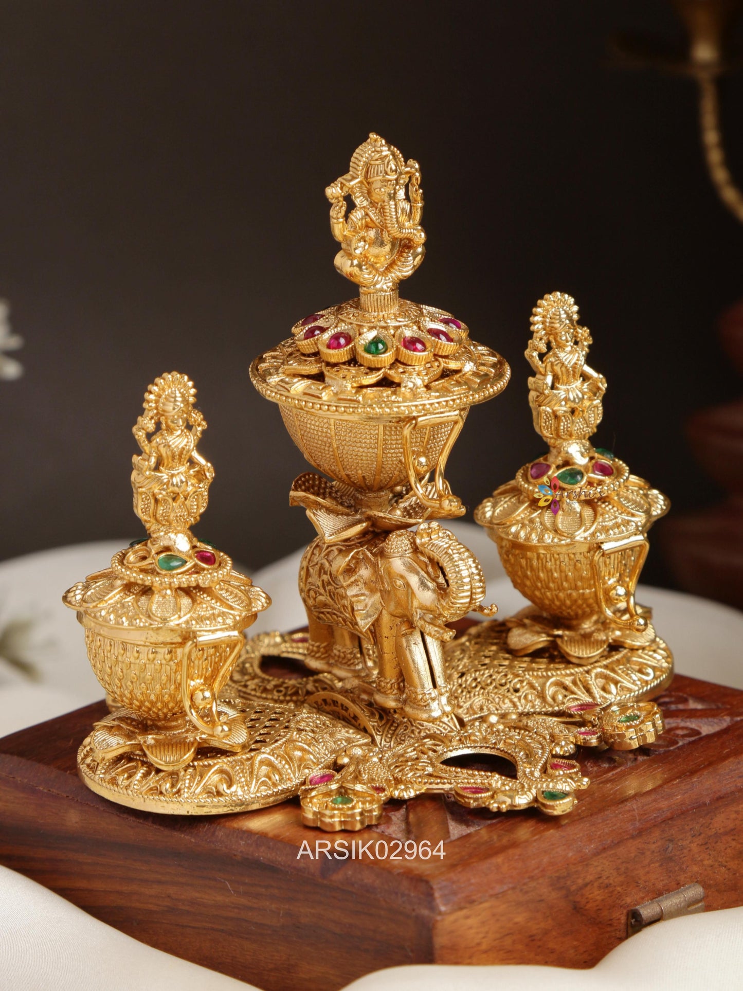 Traditional Ganesha and Lakshmi Kumkum Box