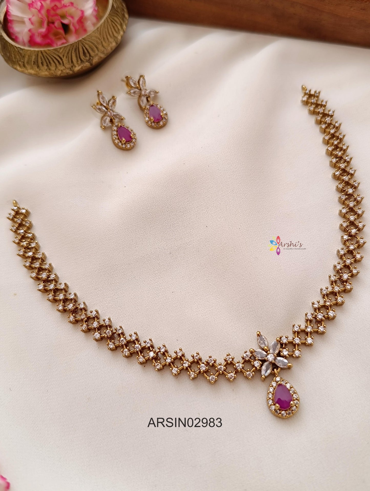 Ruby Pendant White Stone Chain Necklace