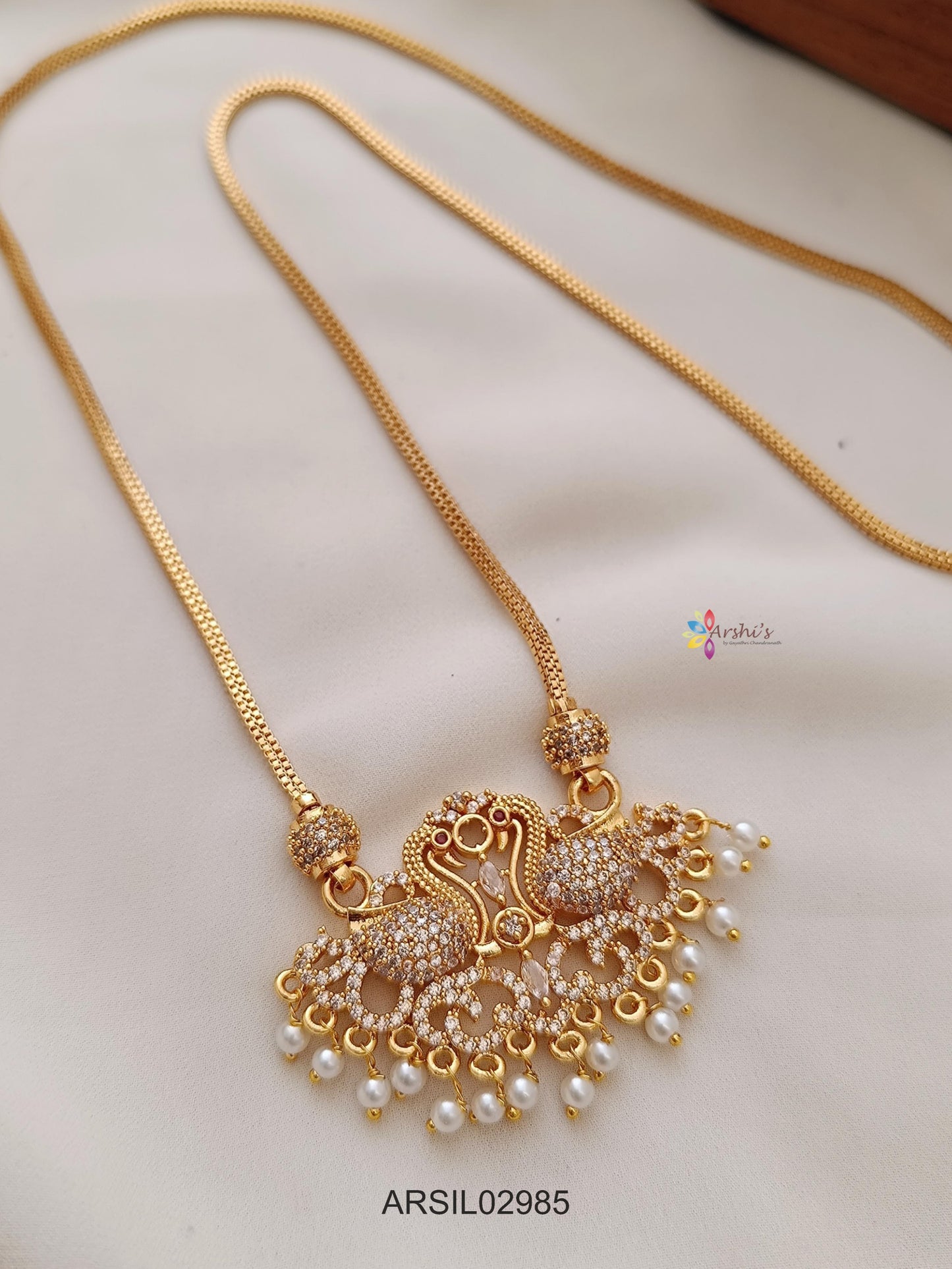 Peacock White Stone Pendant Haram