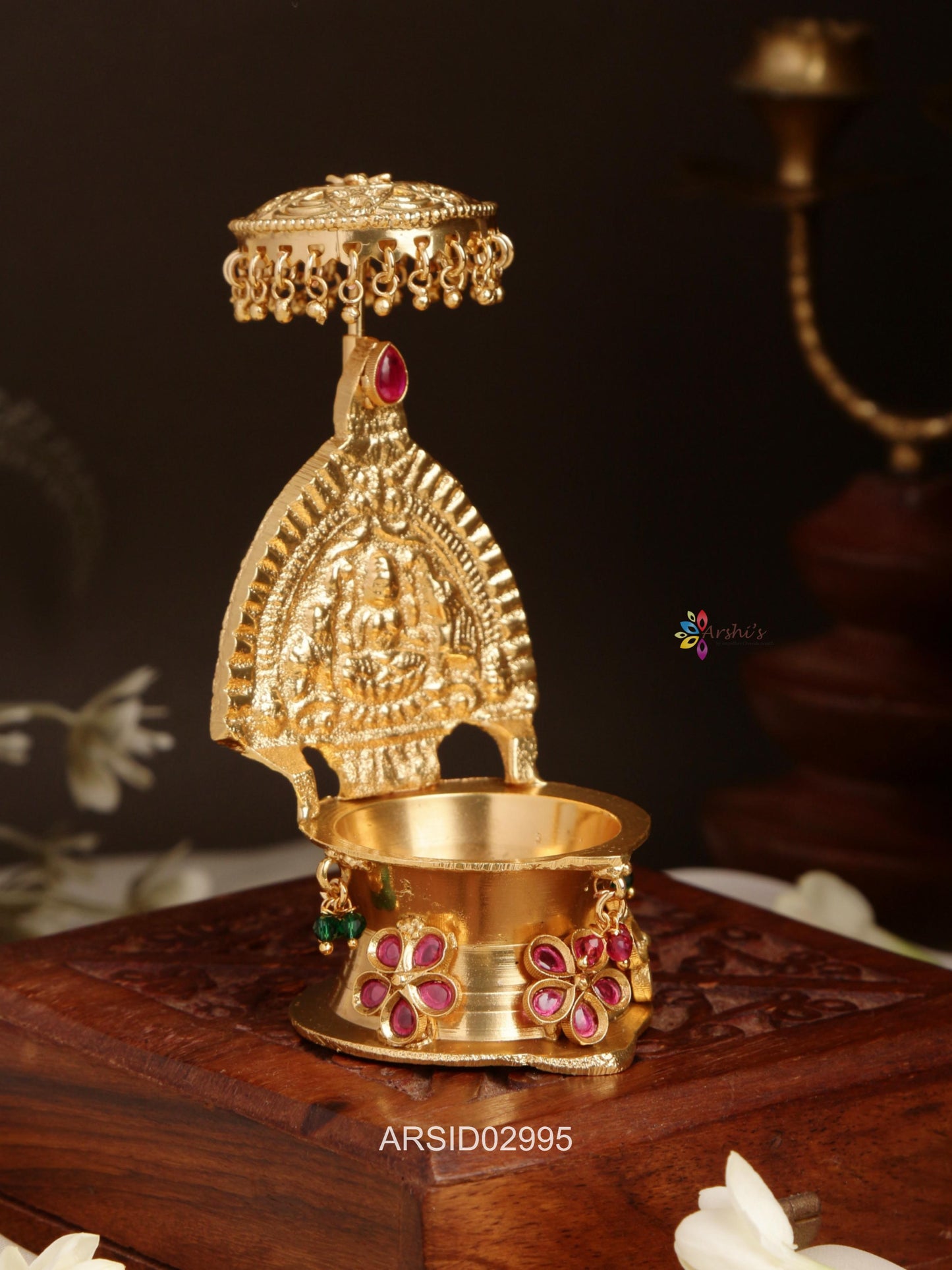 Lakshmi with Umbrilla Gold Beads Diya