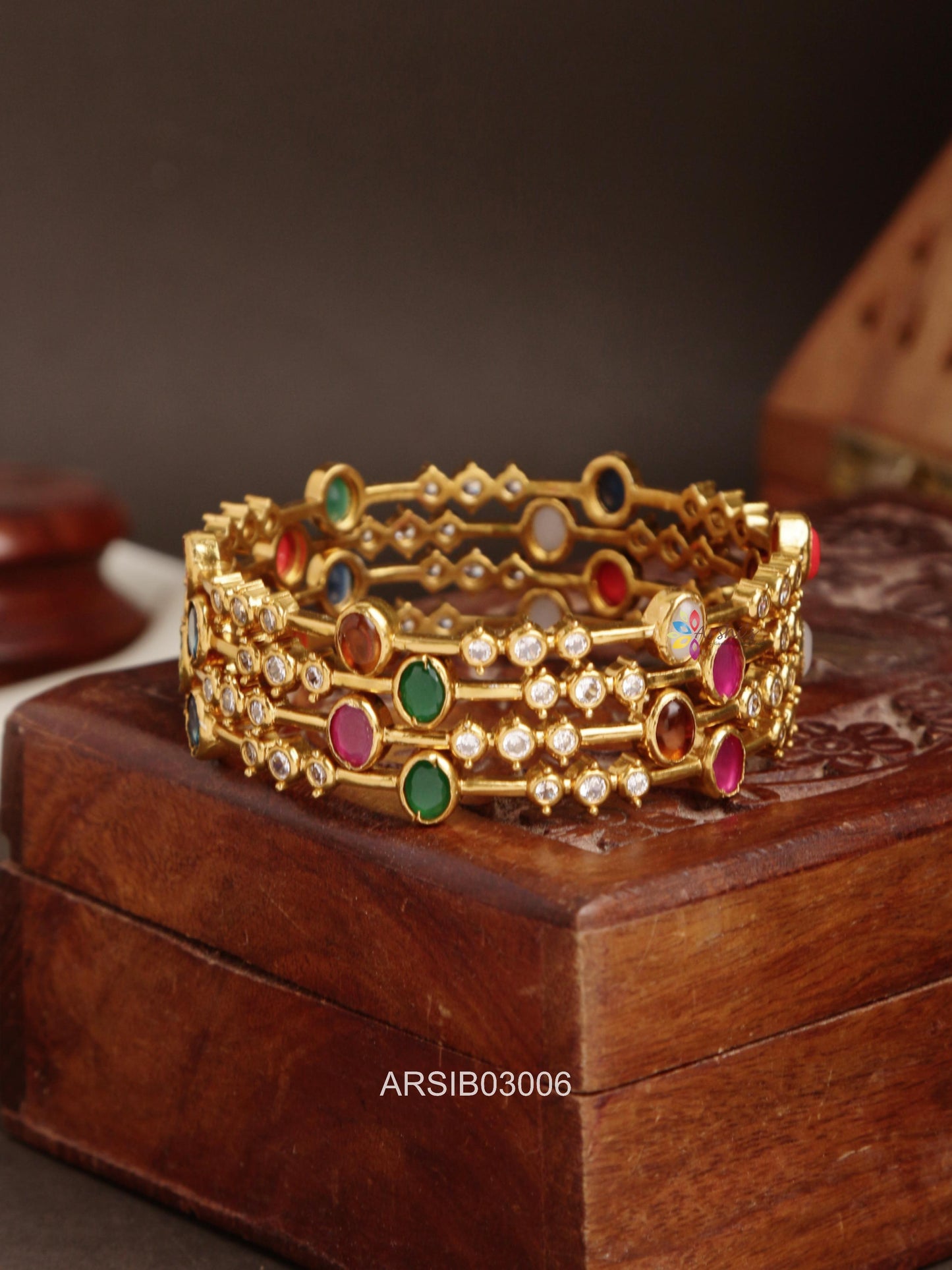 Multi Stone Set of Four Bangles