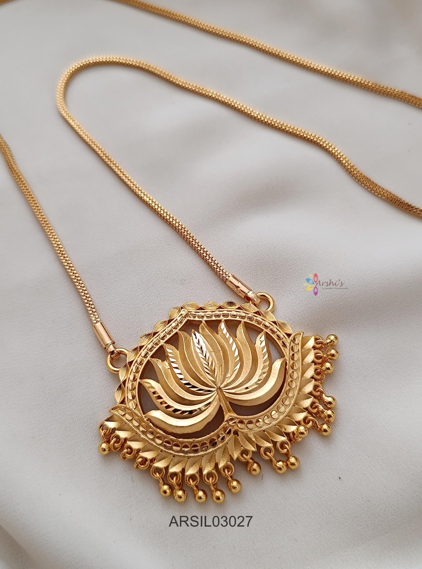 Plain Lotus Pendant Long Necklace