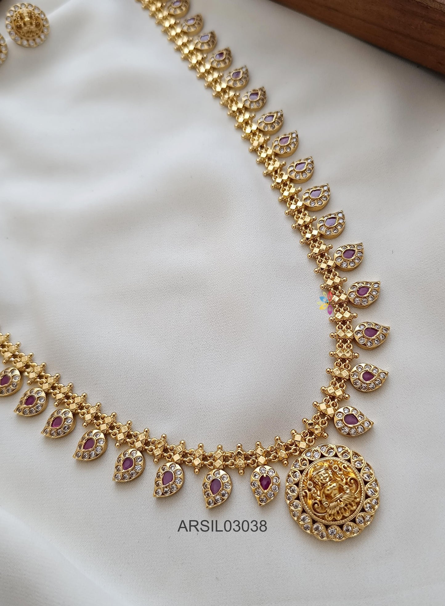 Round Lakshmi Pendant Mango Long Necklace