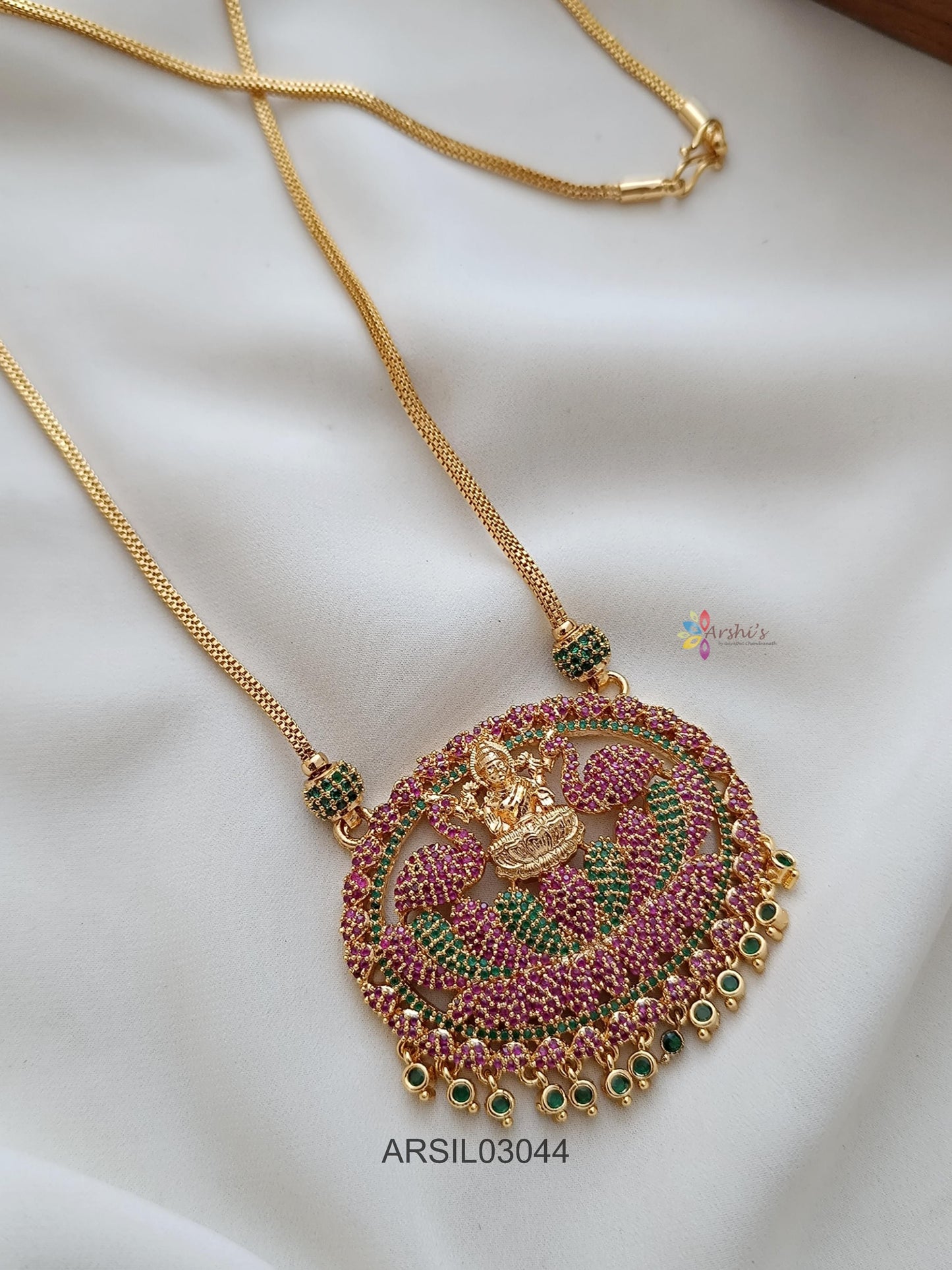 Dual Peacock Lakshmi Pendant Long Necklace