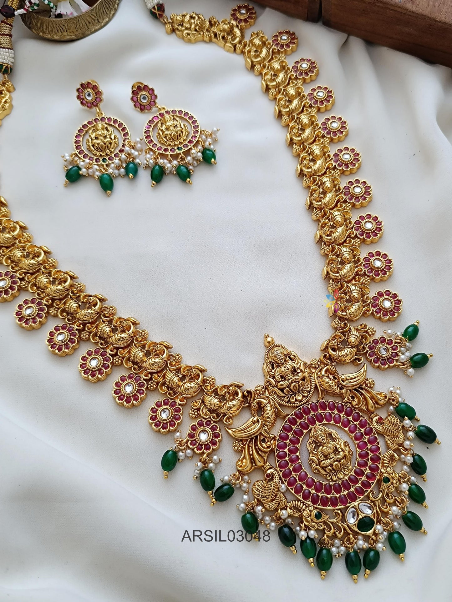 Lakshmi and Peacock Bottu Mala Long Necklace