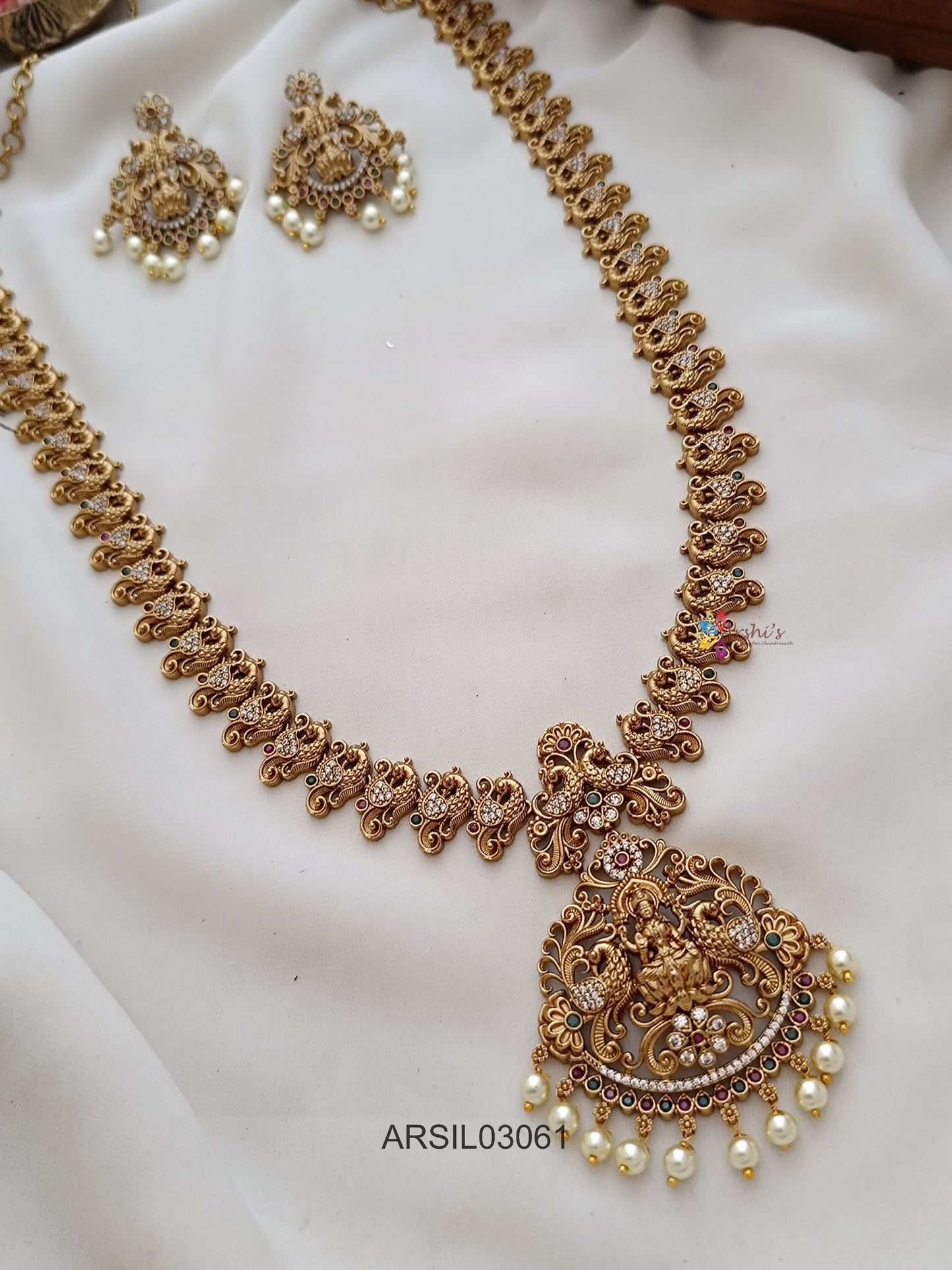 Lakshmi Pendant and Peacock Long Necklace