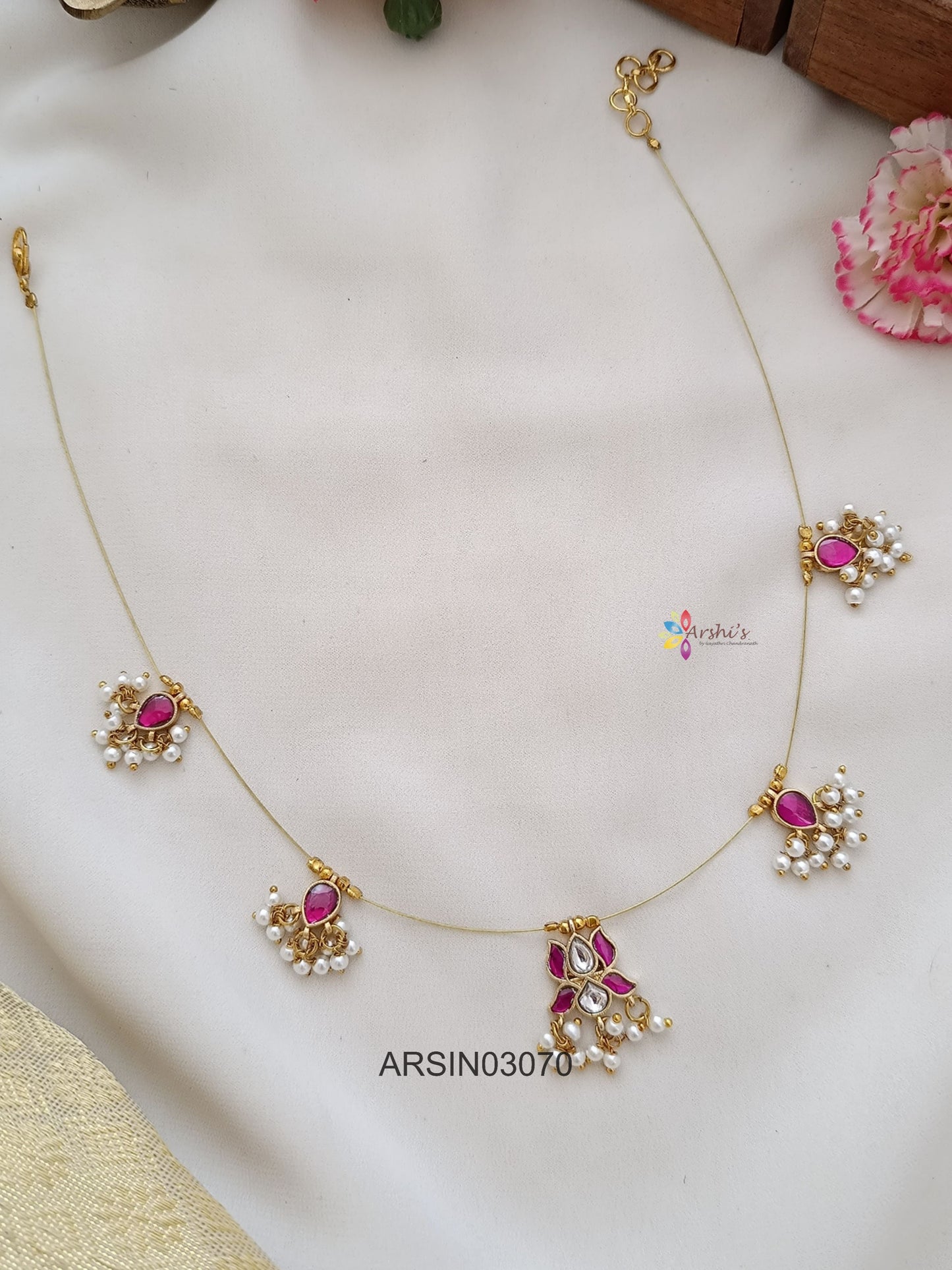 Jadau Kundan Red Invisible Necklace