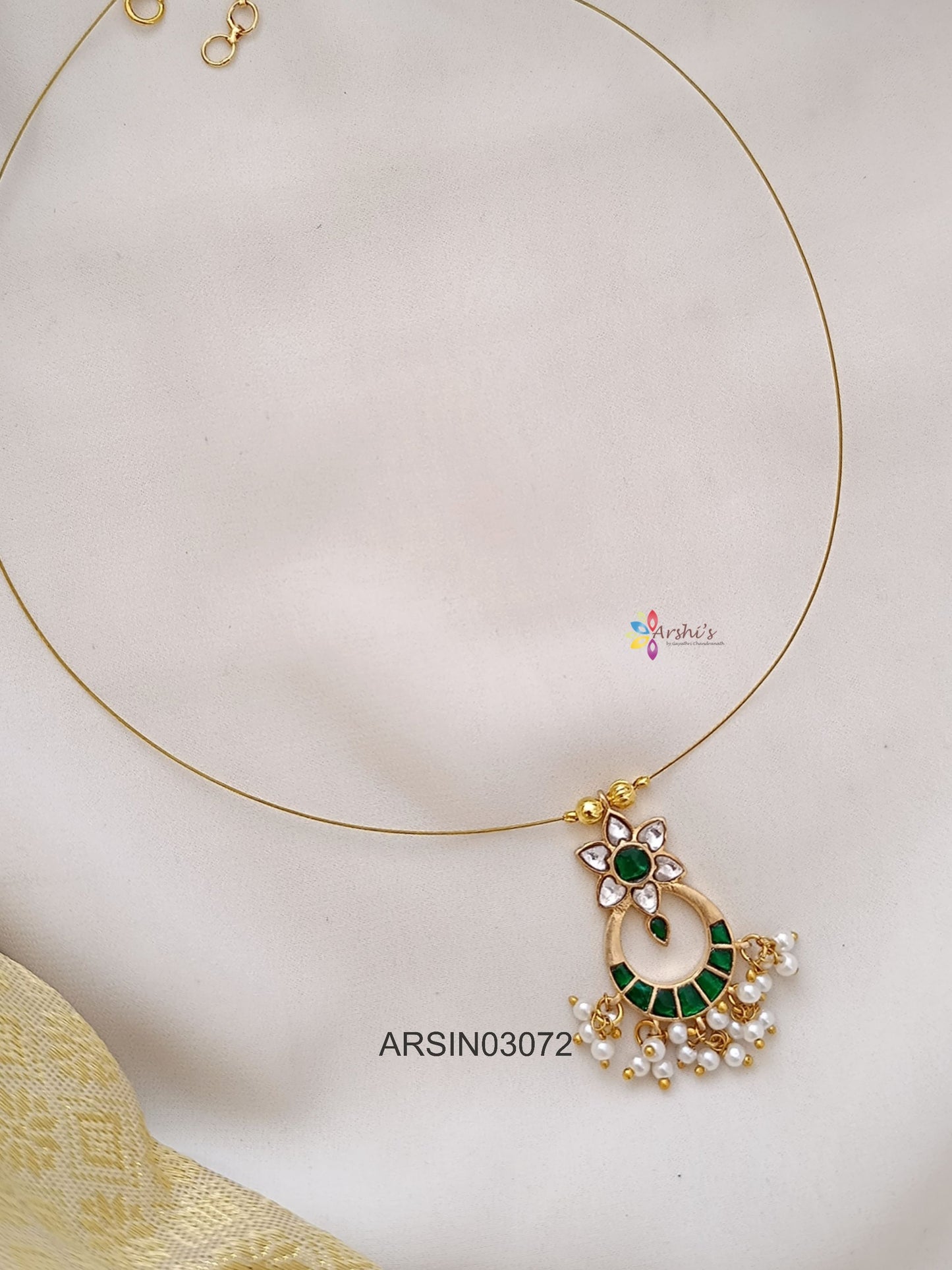 Green Chandbali Pendant Invisible Necklace