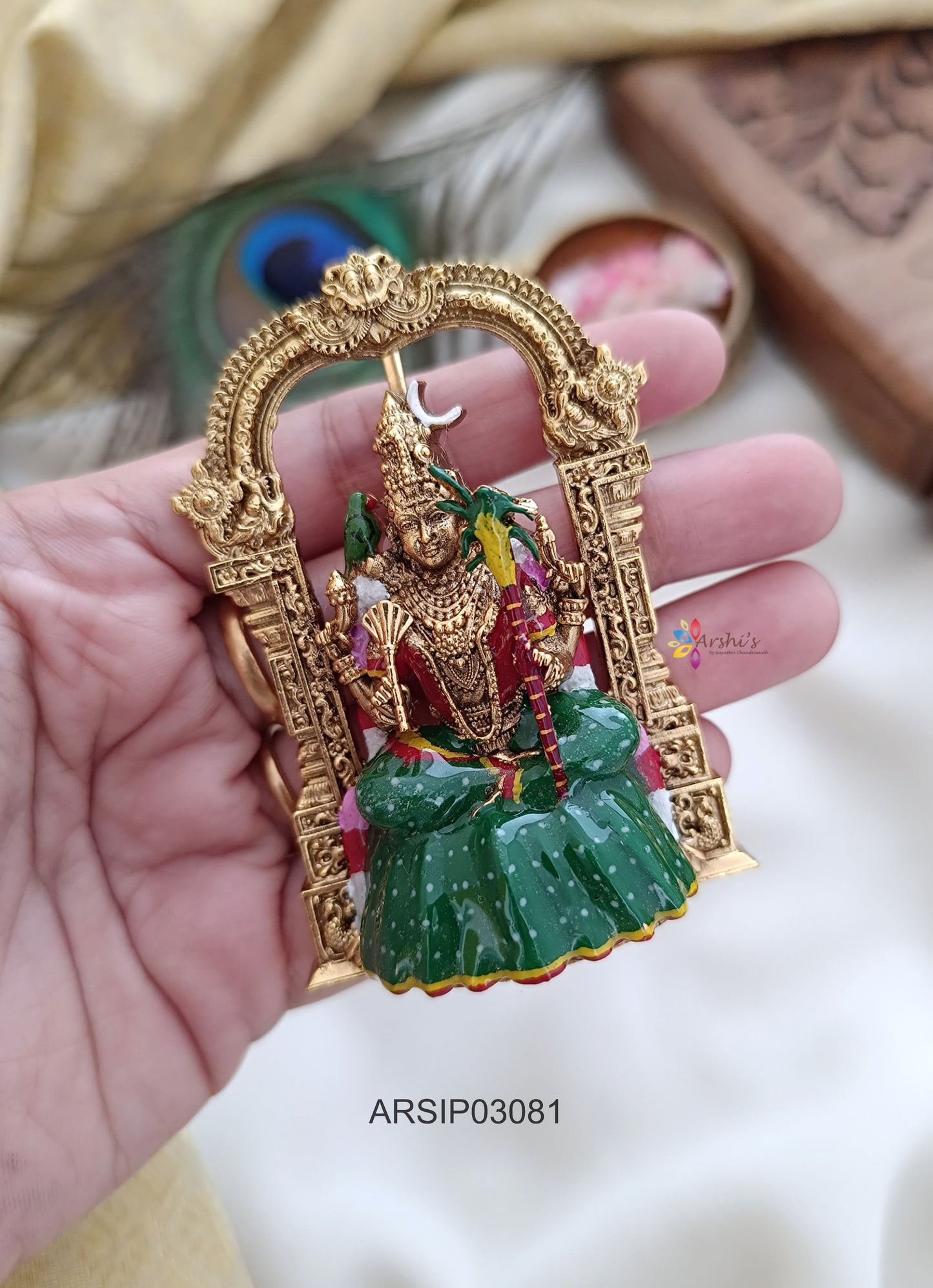 Goddess Kamakshi Green Saree Pendant