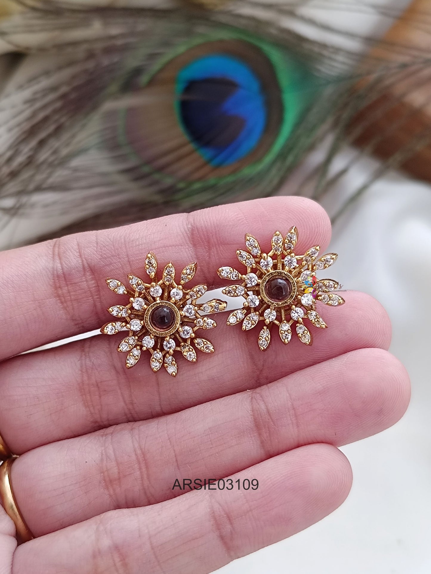 Purple and White Stone Earrings