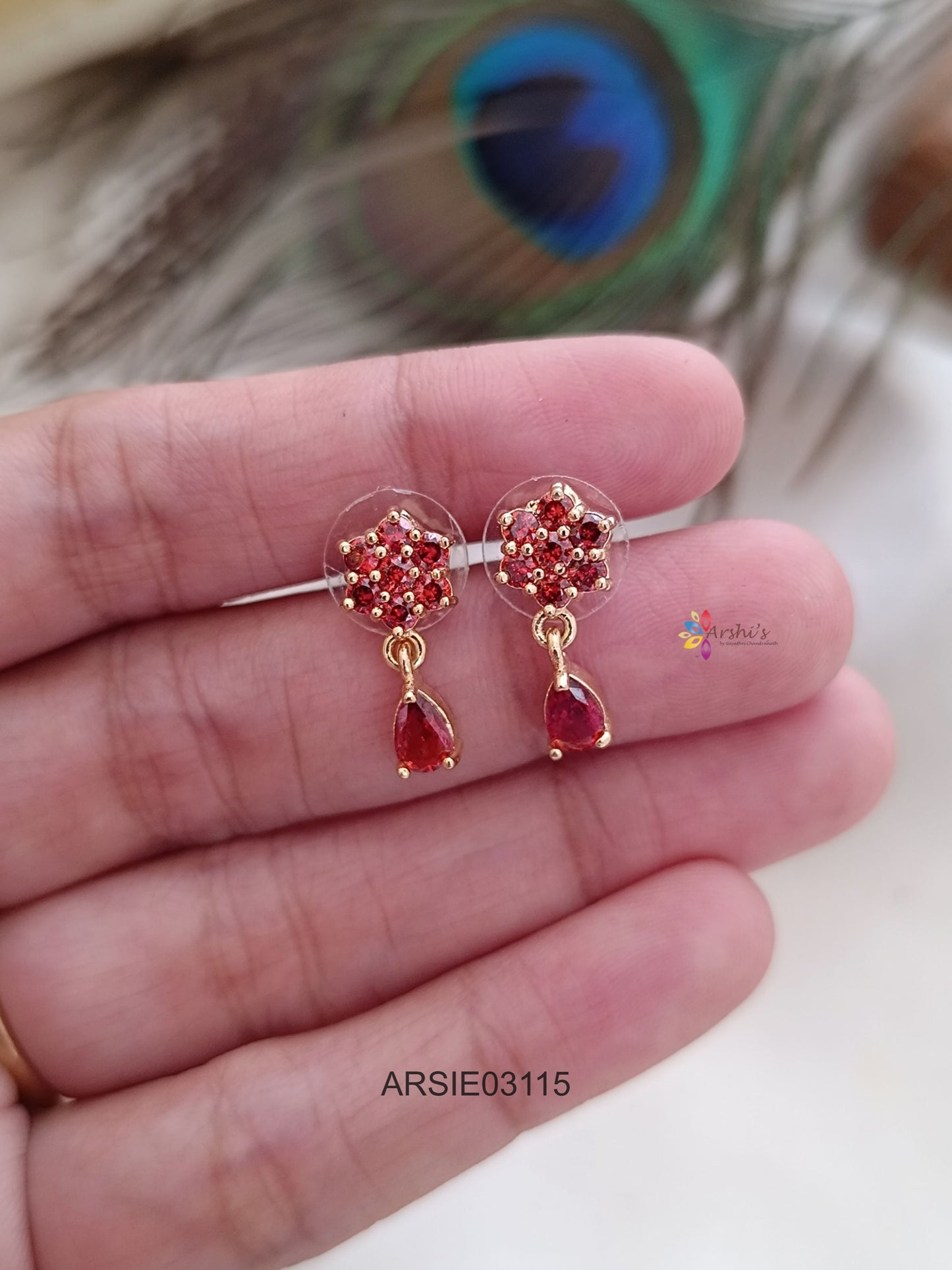Red Stone Tear Drop Earrinsg