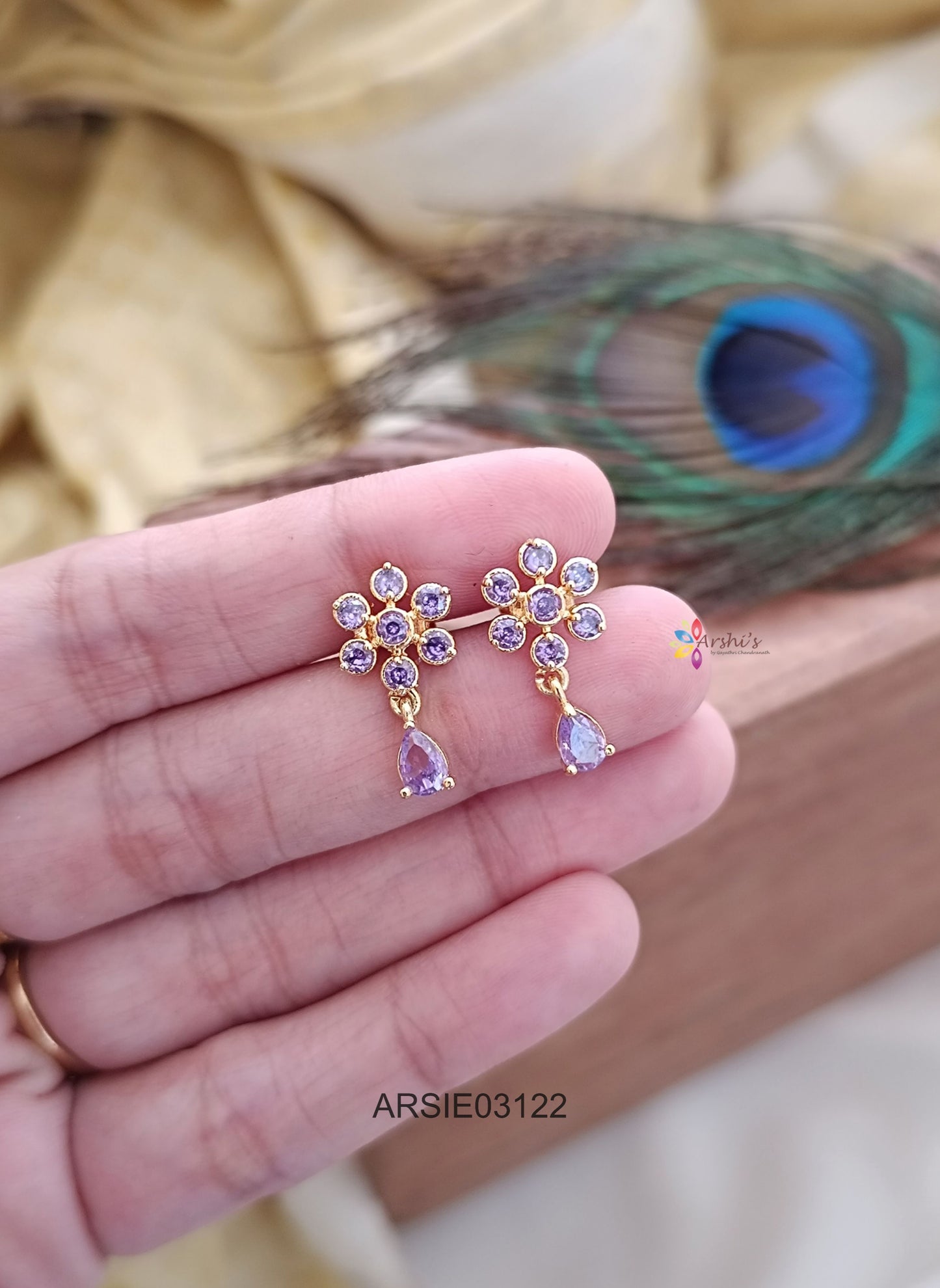 Purple Stone Tear Drop Earrinsg