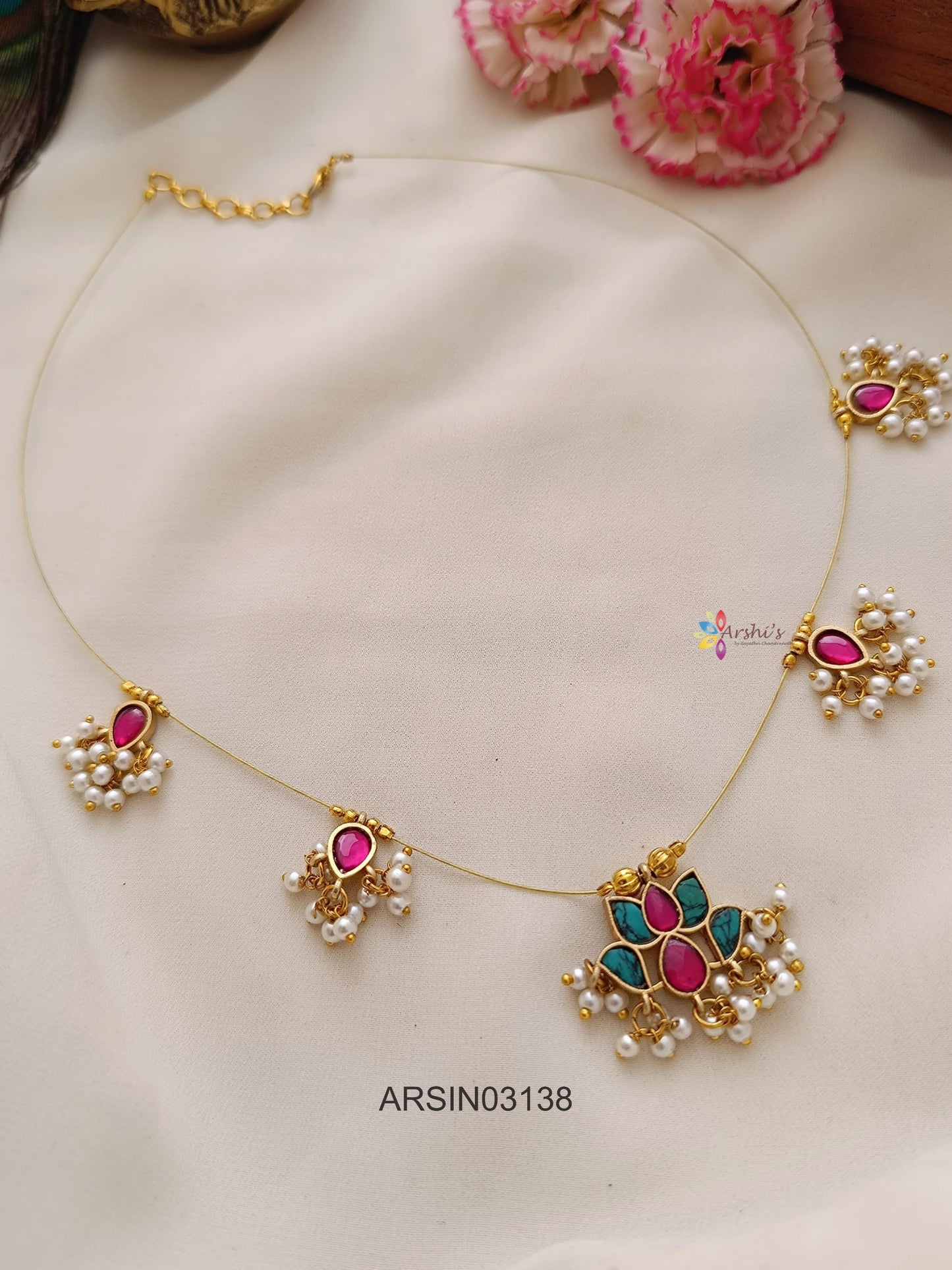 Lotus Stone Pearl Invisible Necklace