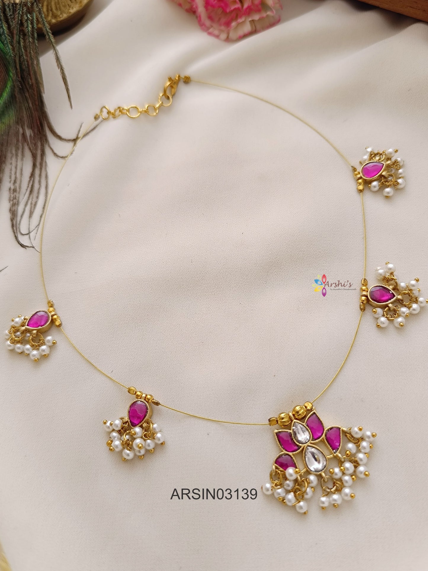 Lotus Stone and Pearl Invisible Necklace