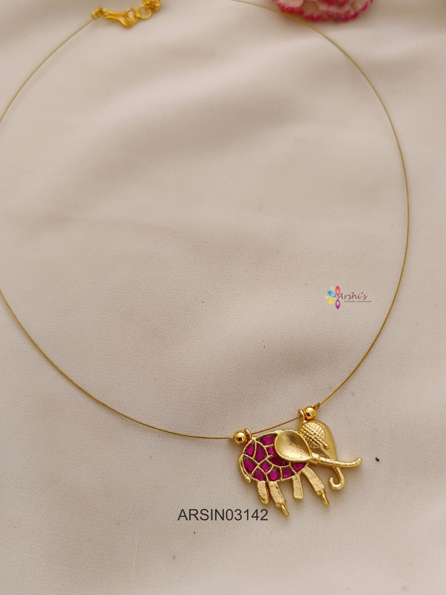 Elephant Red Stone Invisible Necklace