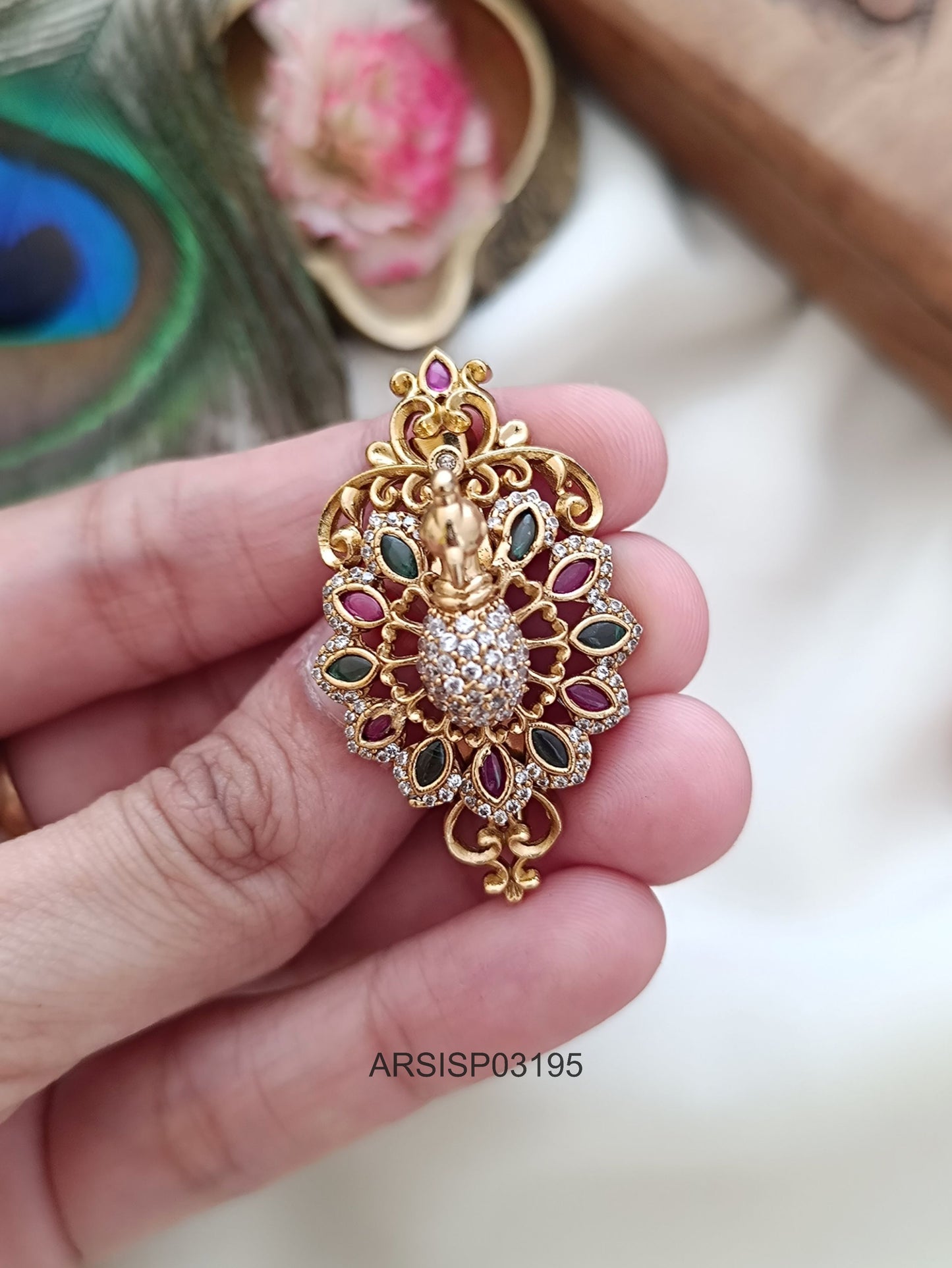 Peacock Floral Saree Pin