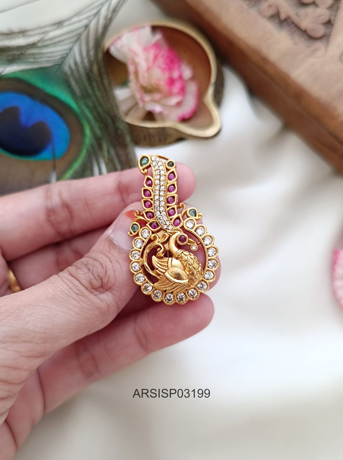 Peacock Multi Stone Saree Pin