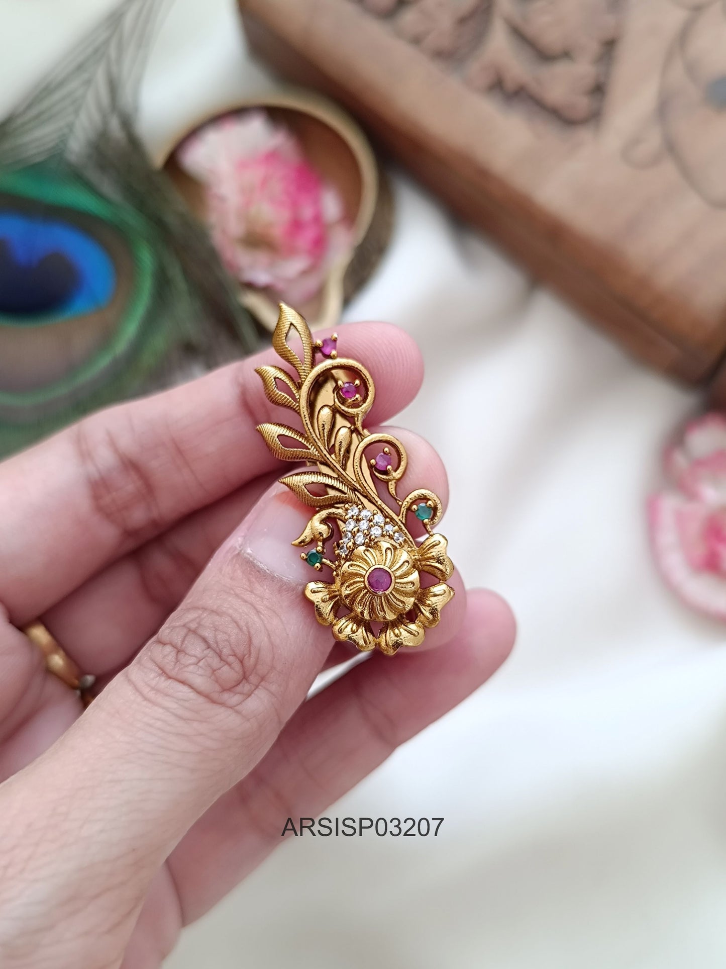 Peacock Flower Saree Pin